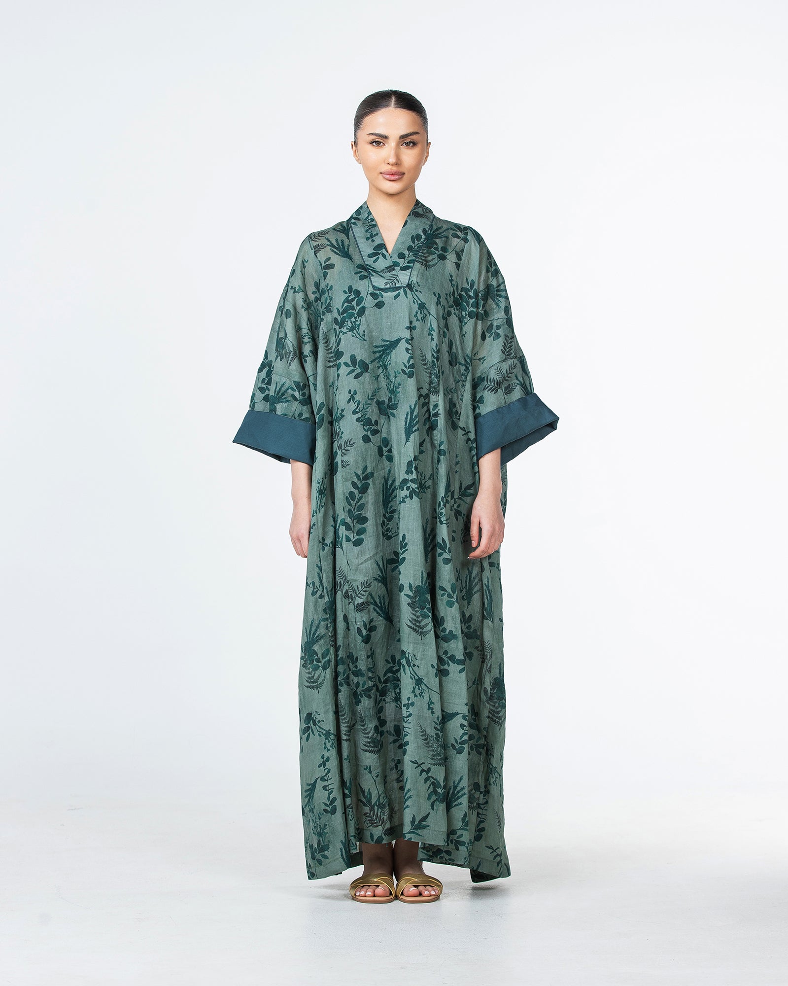 Lilian - Floral Printed Linen Flared Kaftan