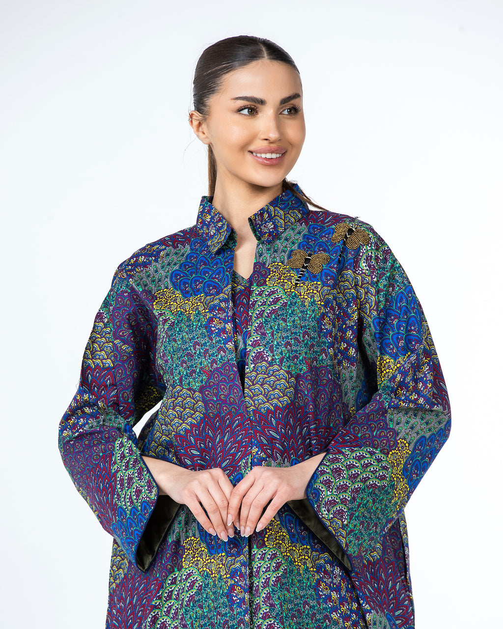  Lujain – Printed Cotton Embroidered Kaftan