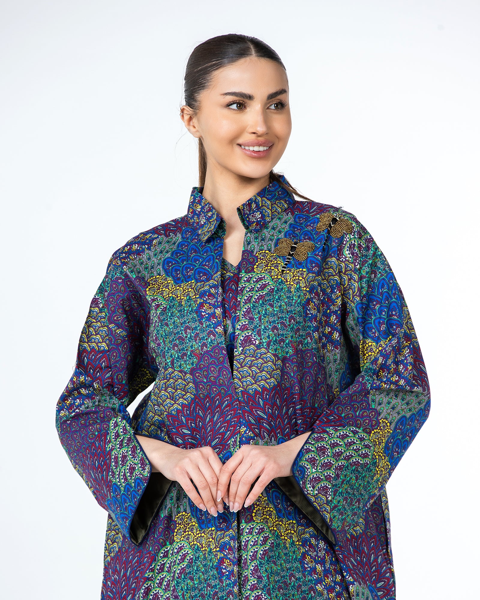  Lujain – Printed Cotton Embroidered Kaftan