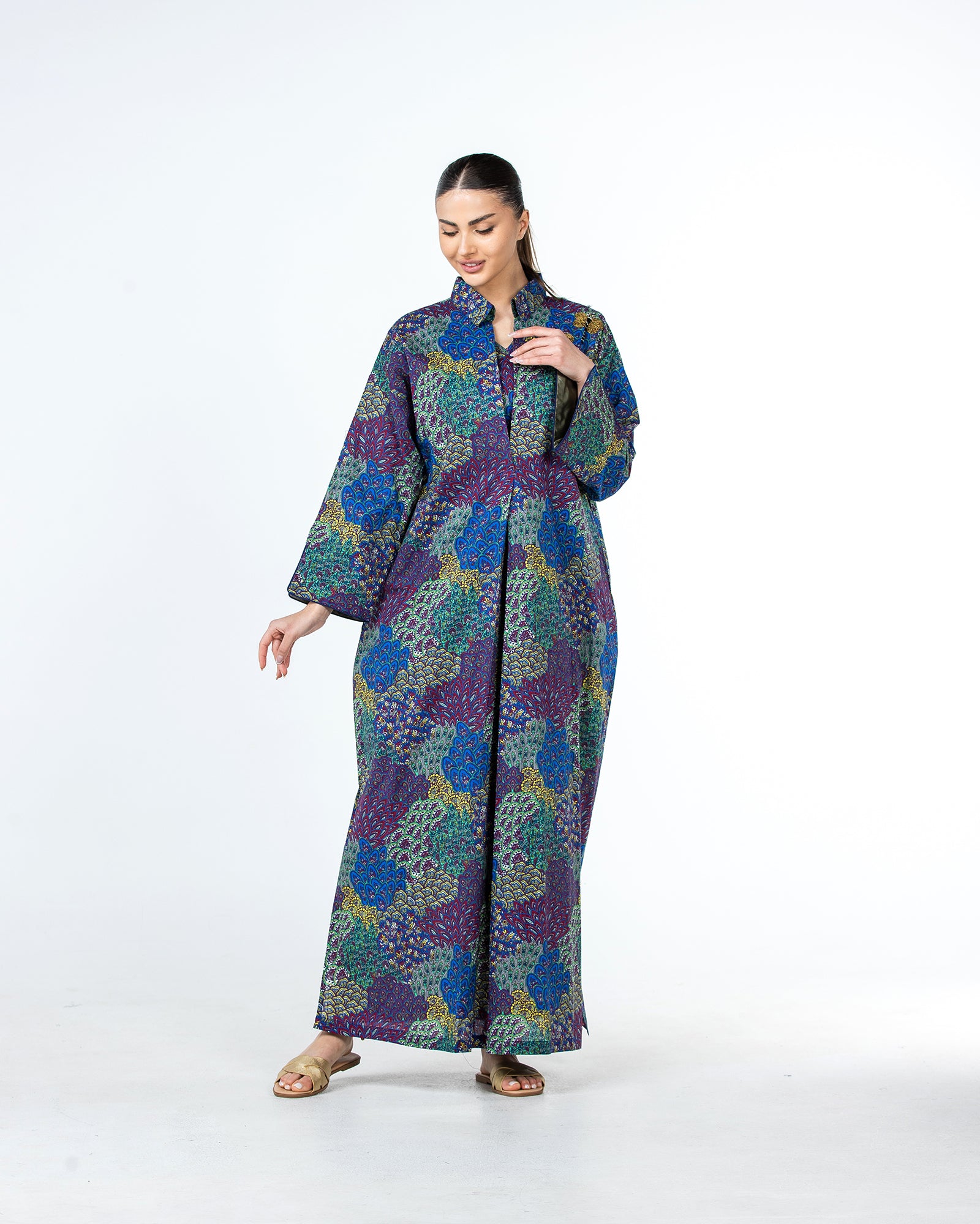  Lujain – Printed Cotton Embroidered Kaftan