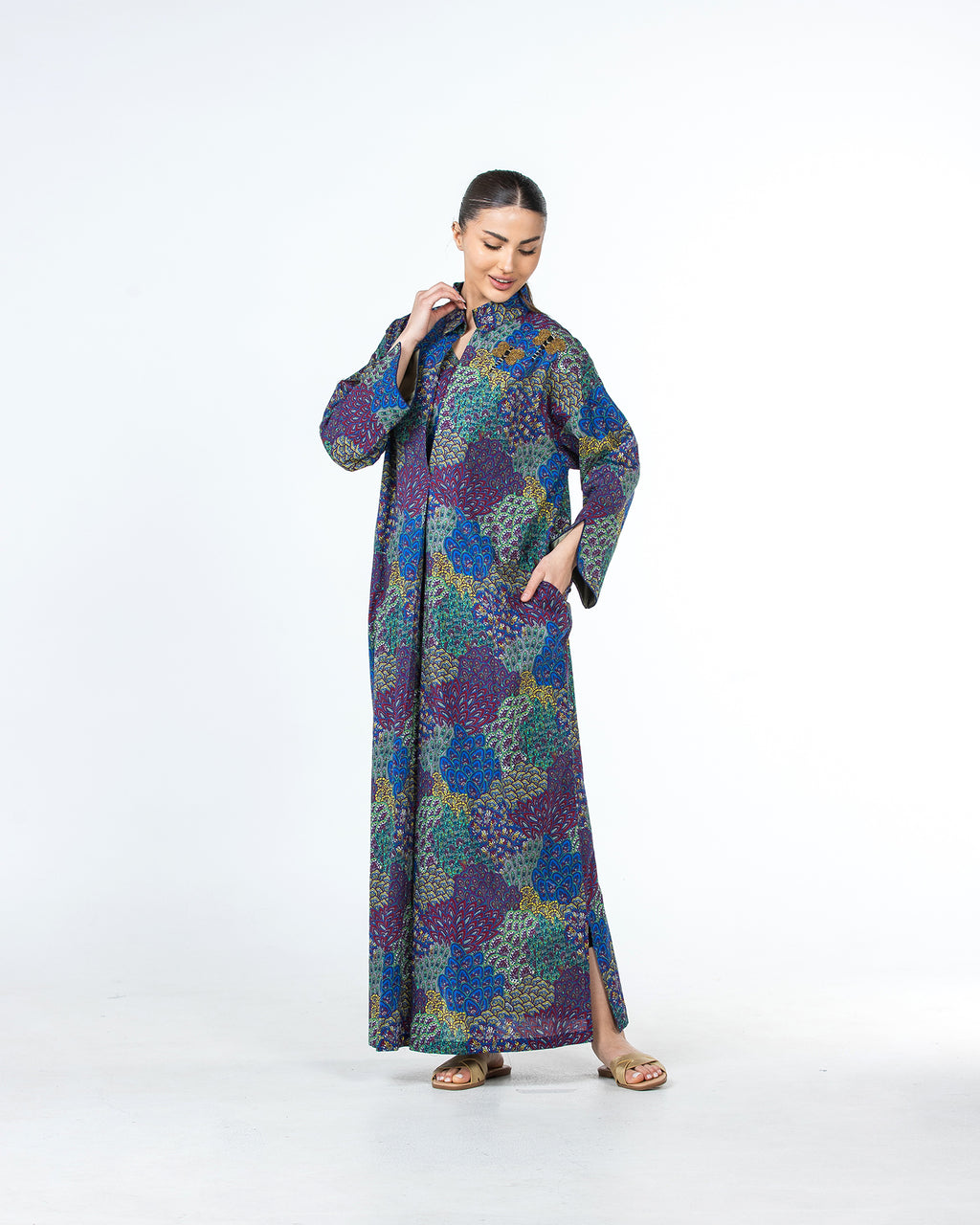  Lujain – Printed Cotton Embroidered Kaftan