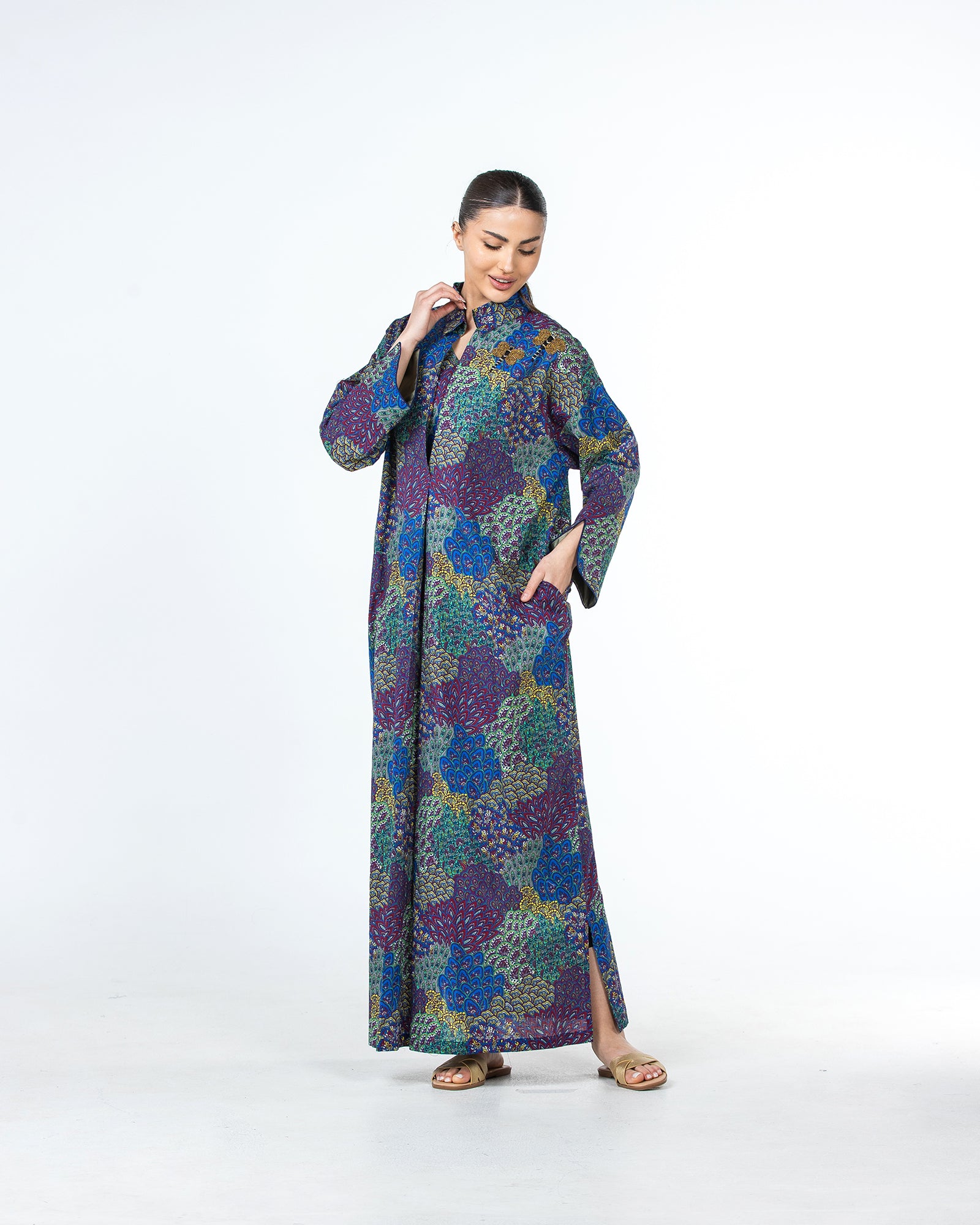  Lujain – Printed Cotton Embroidered Kaftan