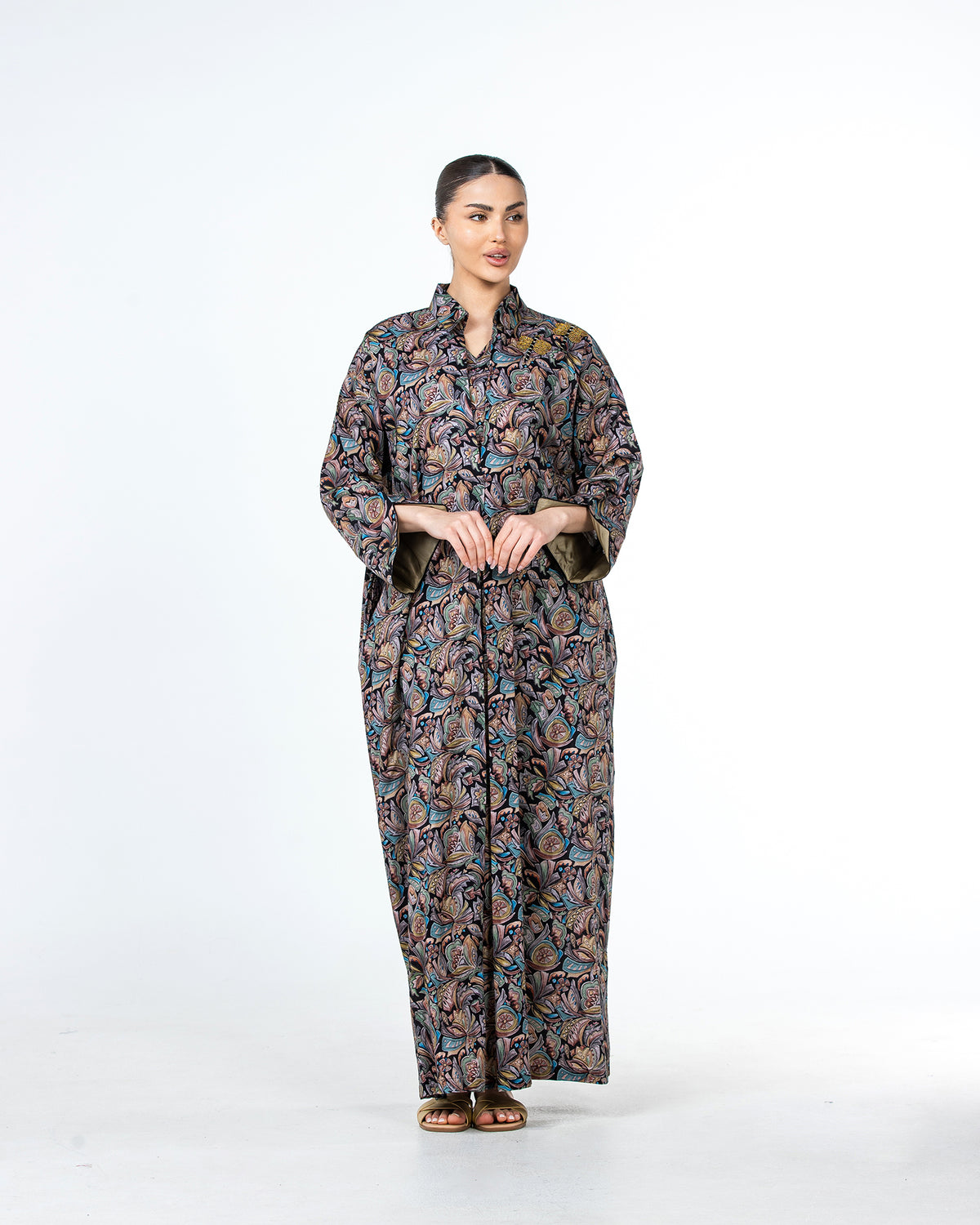  Lujain – Printed Cotton Embroidered Kaftan