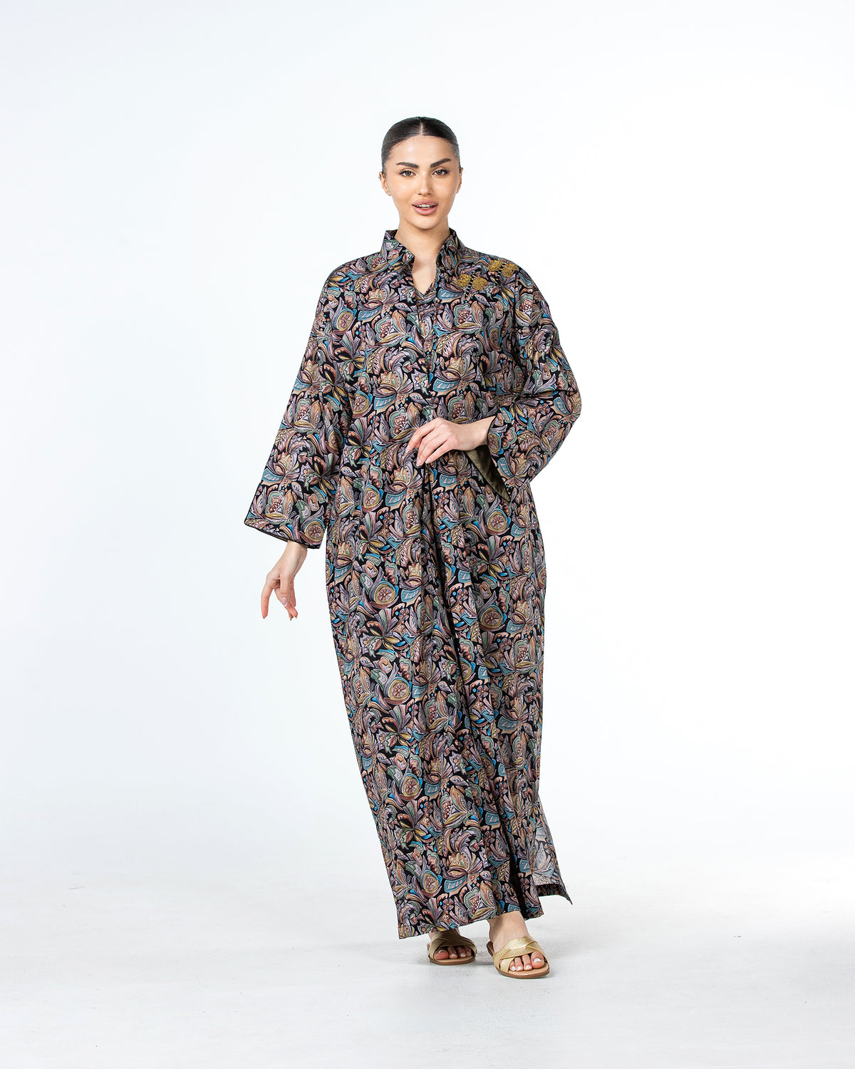  Lujain – Printed Cotton Embroidered Kaftan