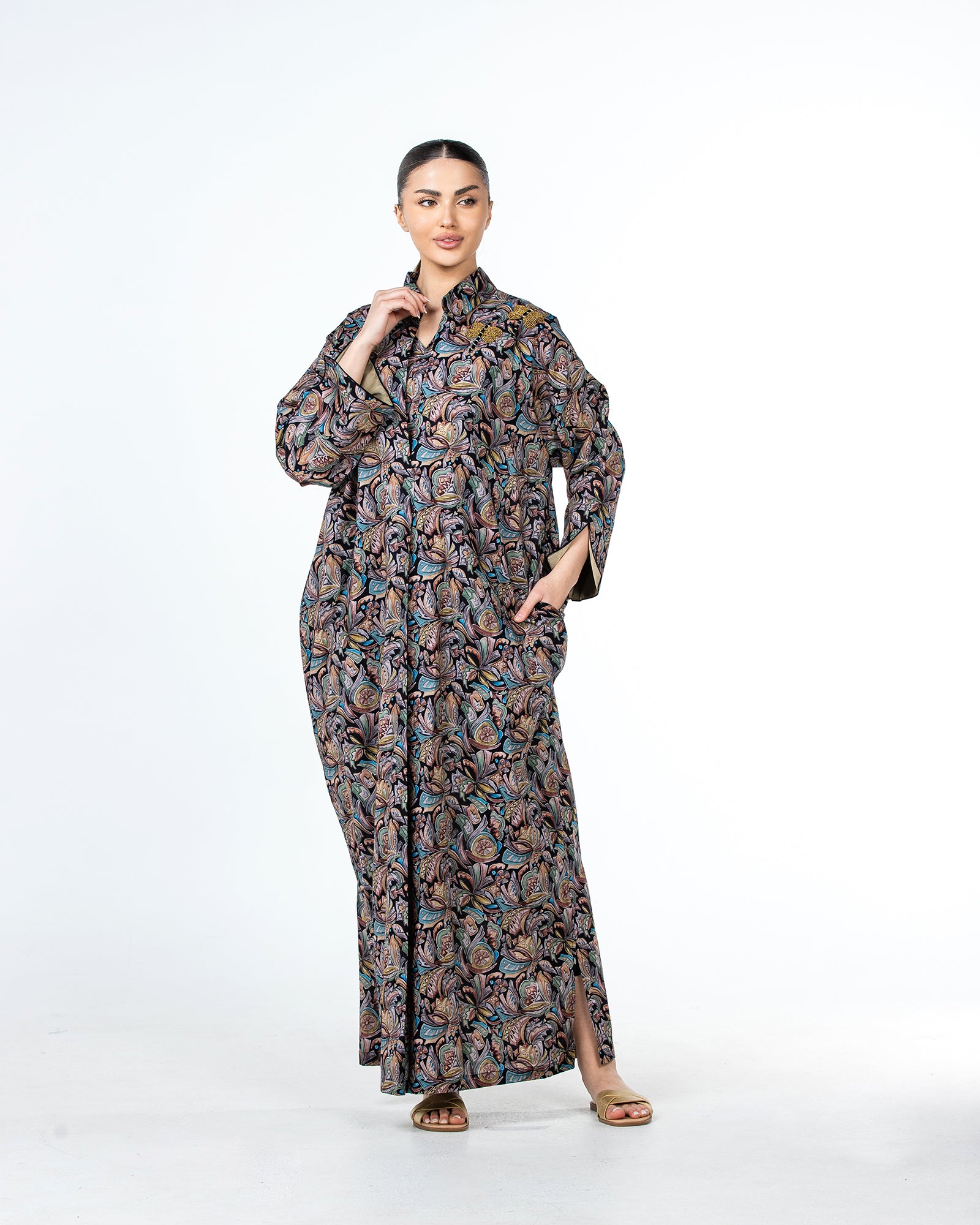  Lujain – Printed Cotton Embroidered Kaftan