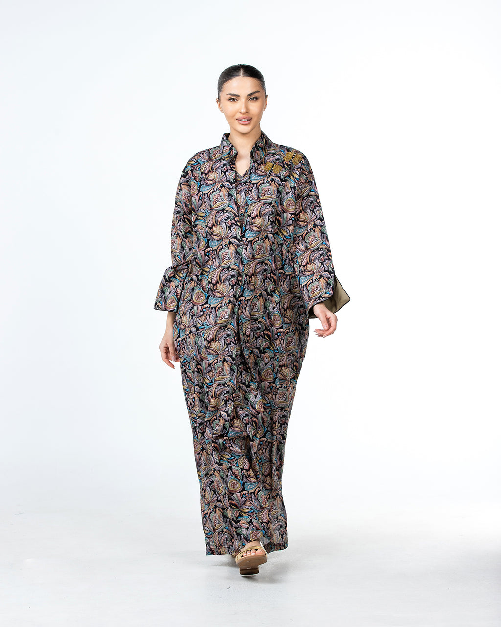  Lujain – Printed Cotton Embroidered Kaftan