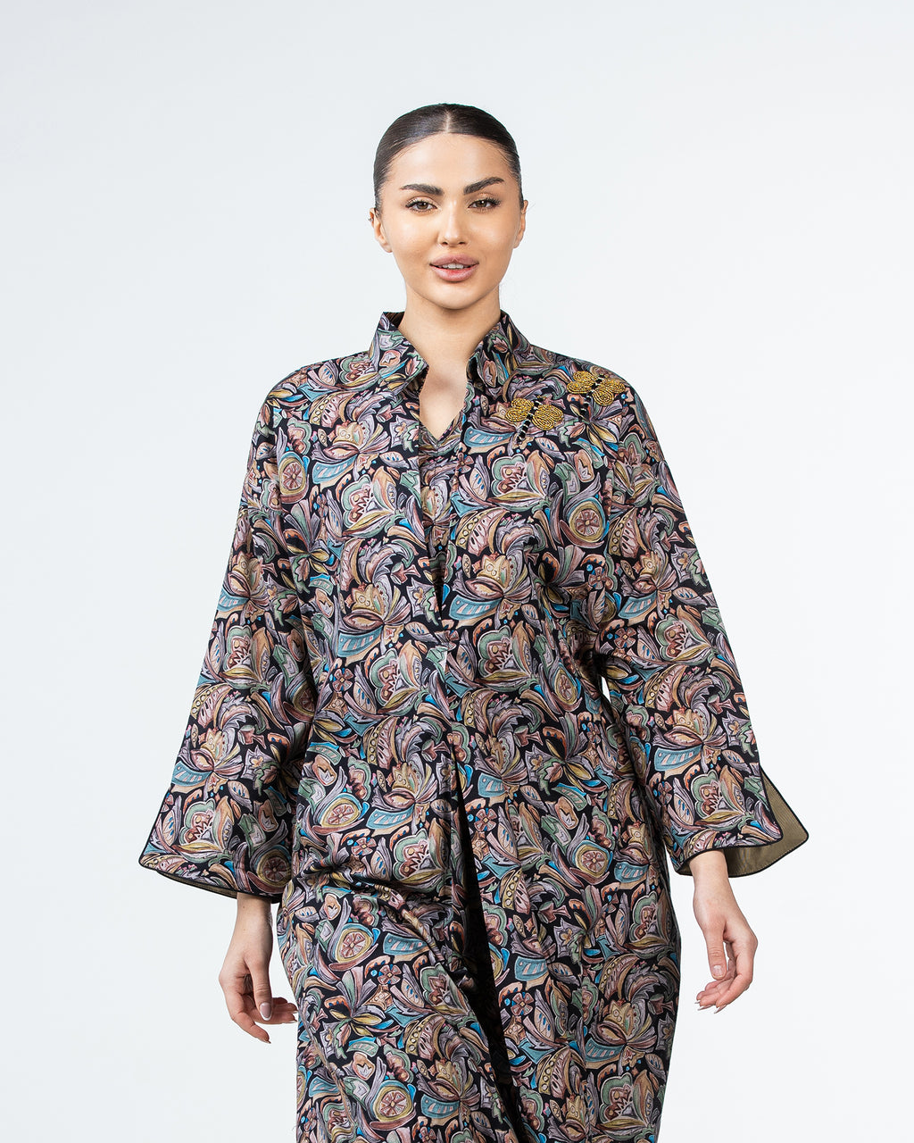 Lujain – Printed Cotton Embroidered Kaftan