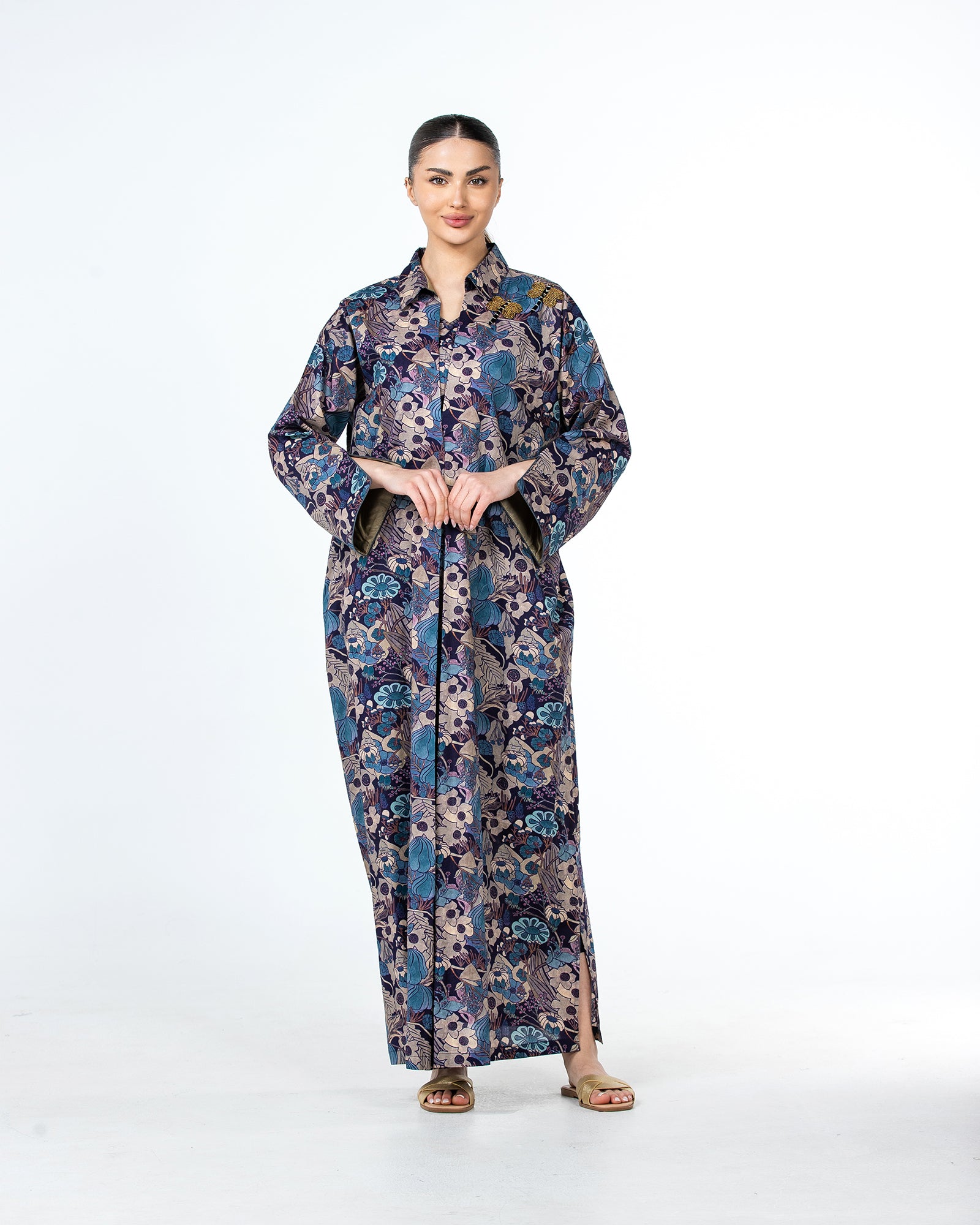  Lujain – Printed Cotton Embroidered Kaftan