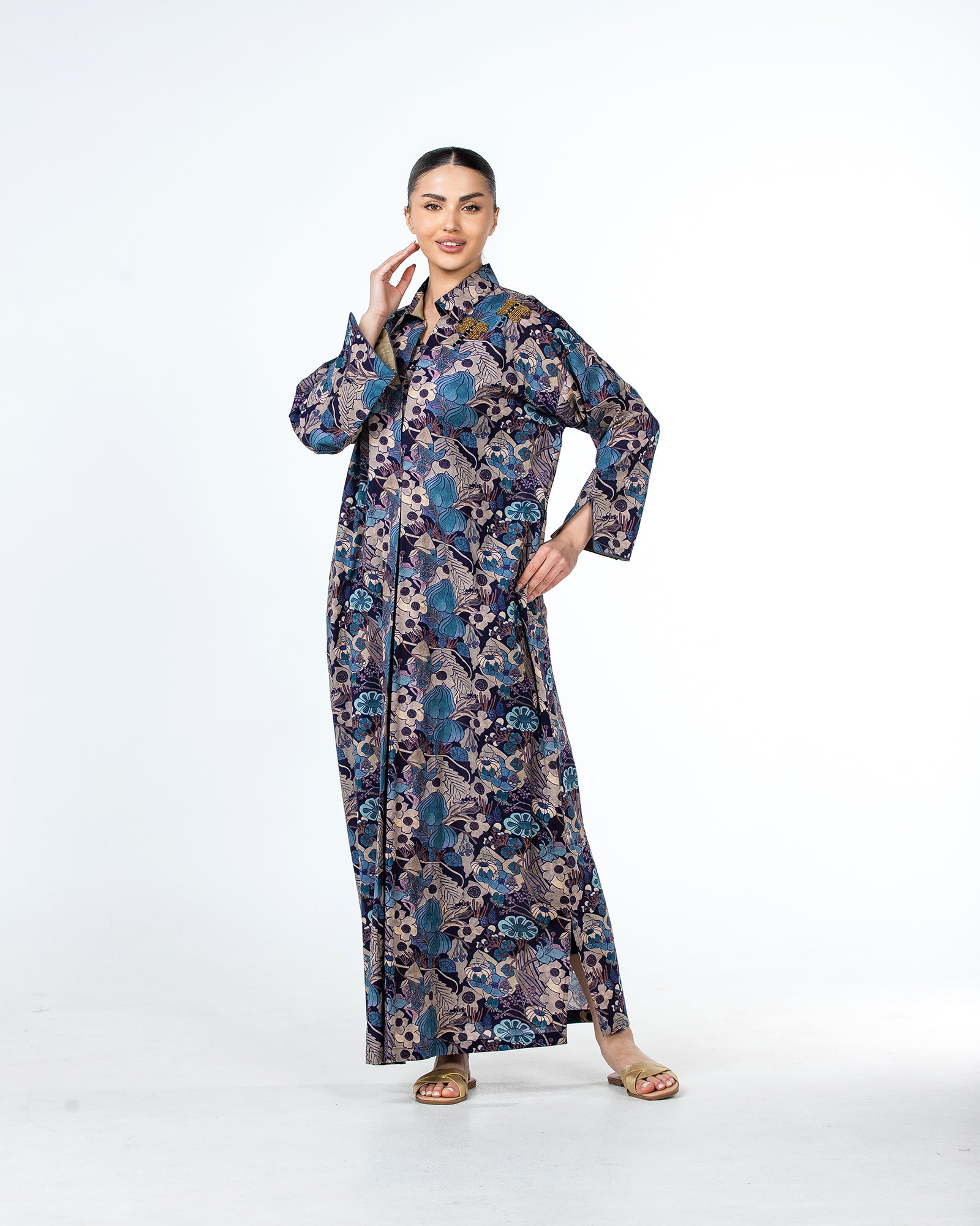  Lujain – Printed Cotton Embroidered Kaftan