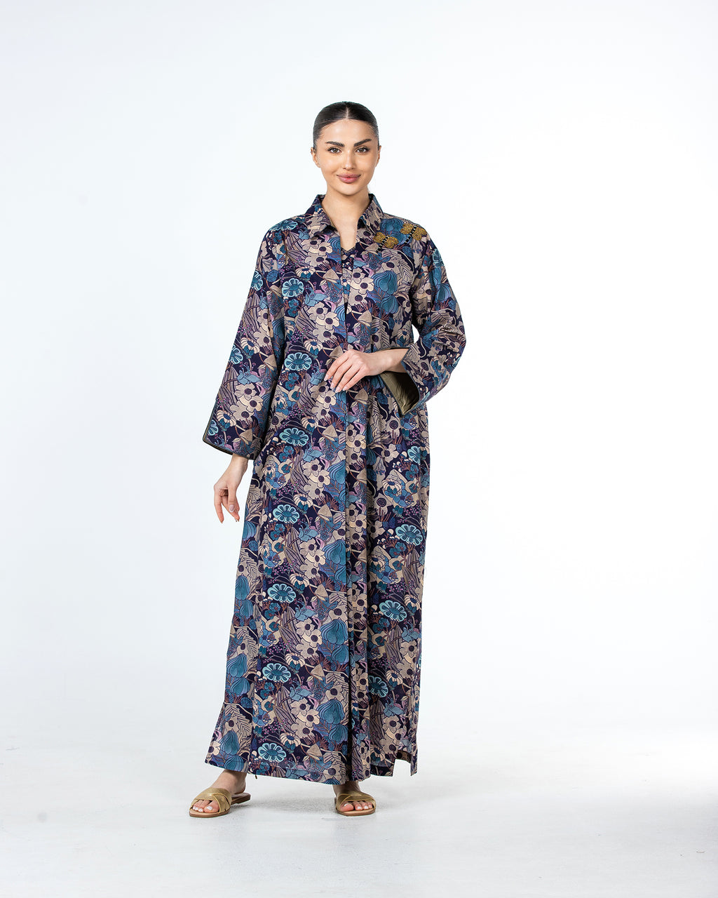  Lujain – Printed Cotton Embroidered Kaftan