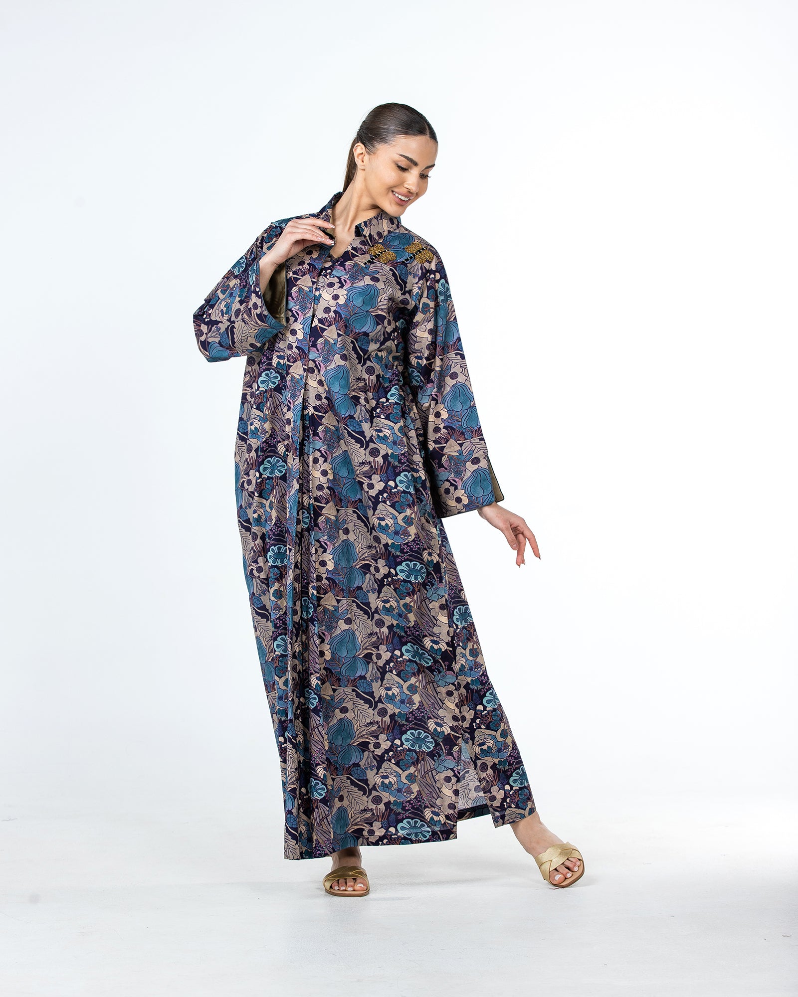  Lujain – Printed Cotton Embroidered Kaftan