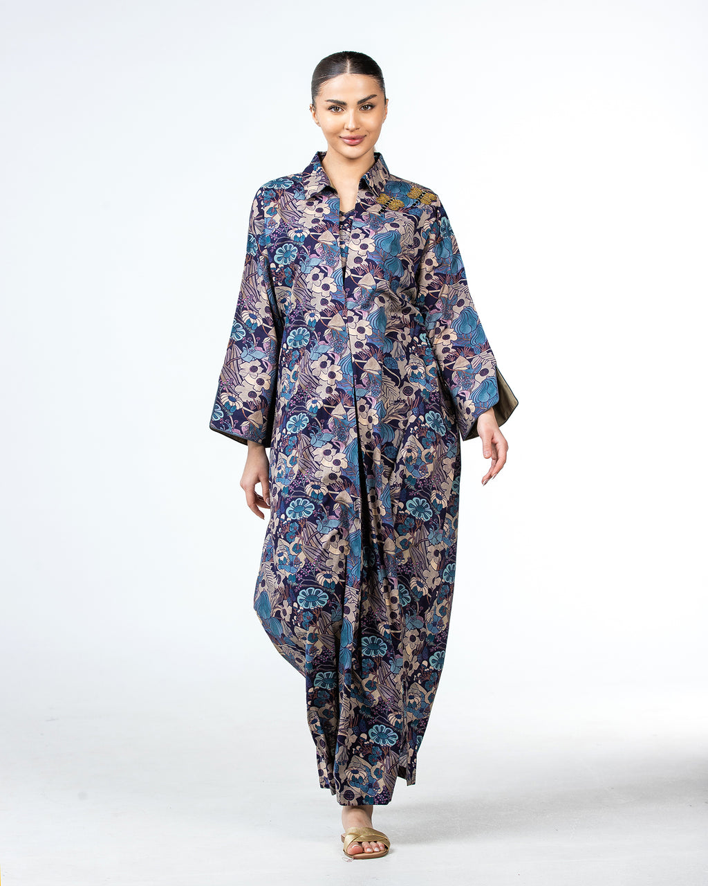  Lujain – Printed Cotton Embroidered Kaftan