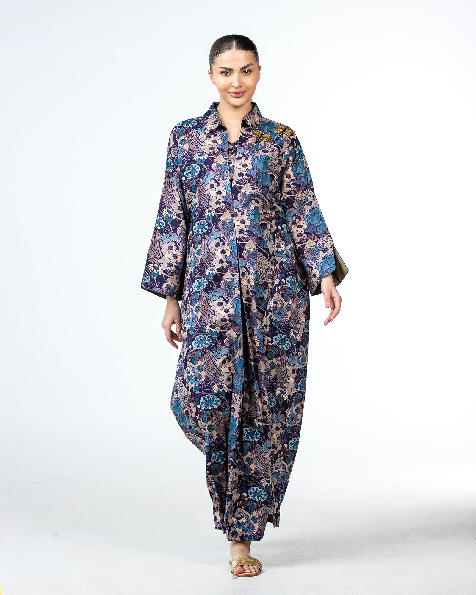  Lujain – Printed Cotton Embroidered Kaftan
