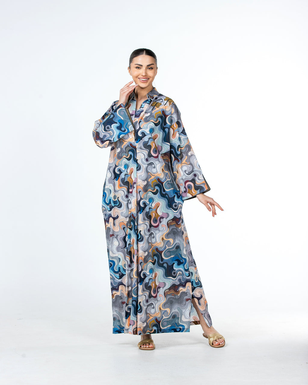  Lujain – Printed Cotton Embroidered Kaftan