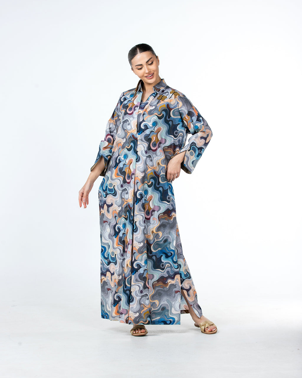  Lujain – Printed Cotton Embroidered Kaftan