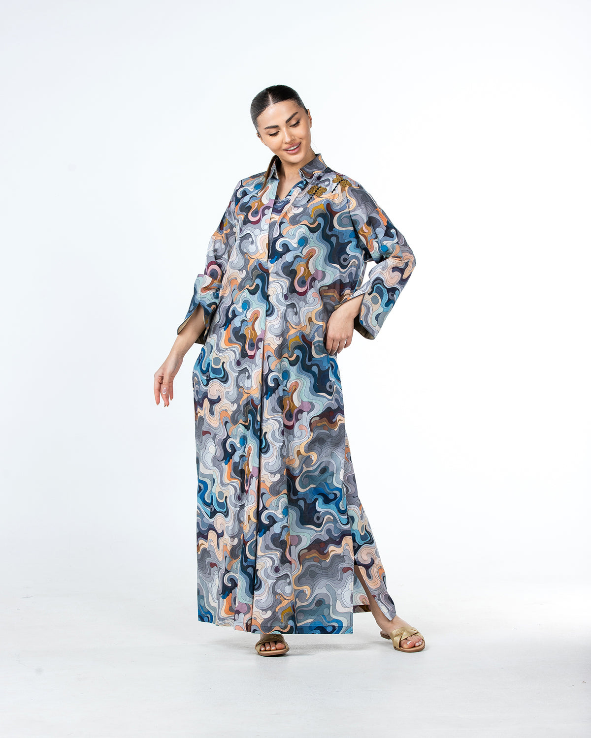  Lujain – Printed Cotton Embroidered Kaftan