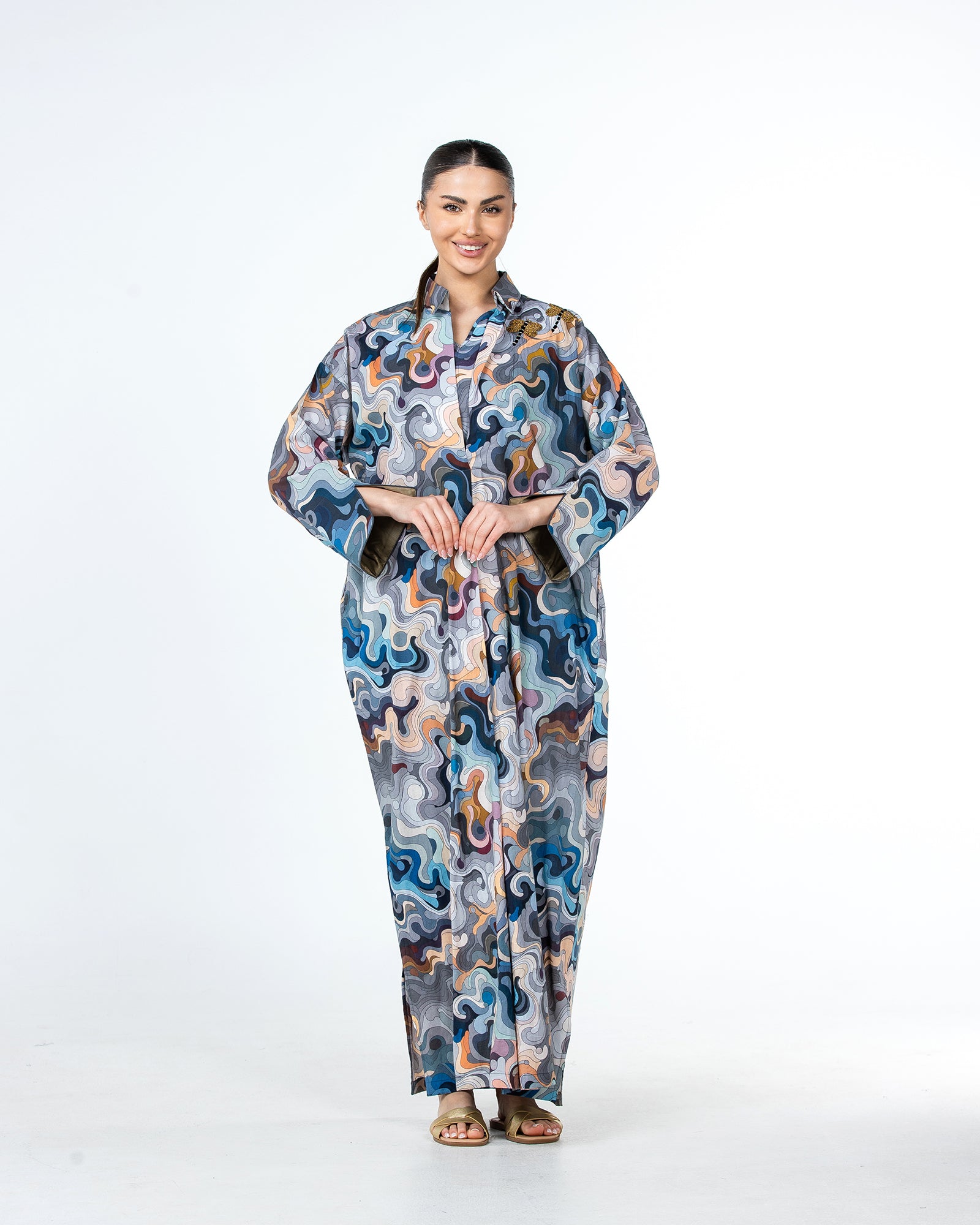  Lujain – Printed Cotton Embroidered Kaftan