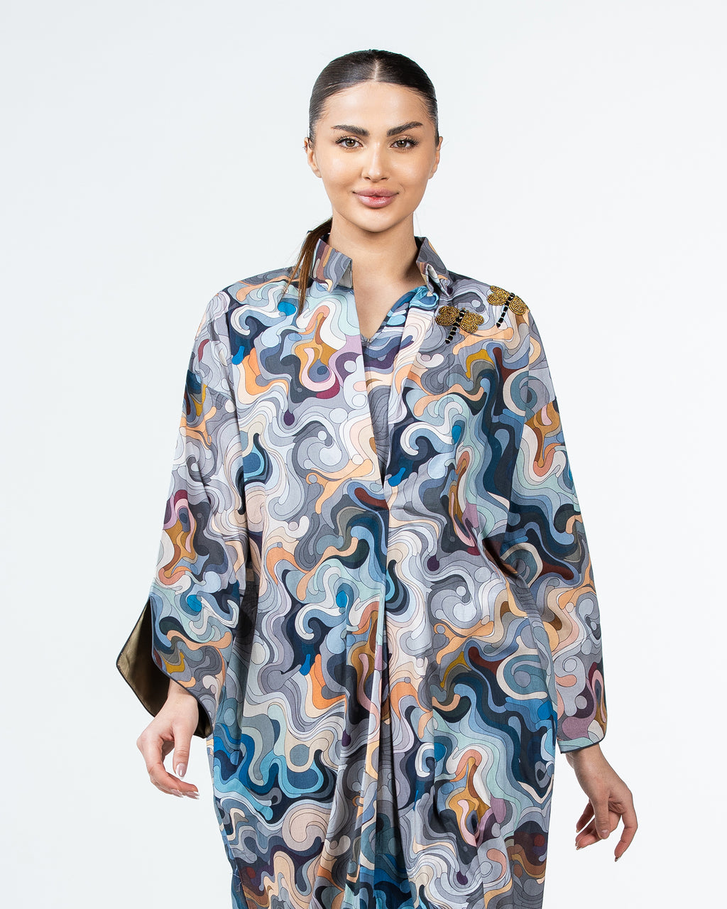  Lujain – Printed Cotton Embroidered Kaftan