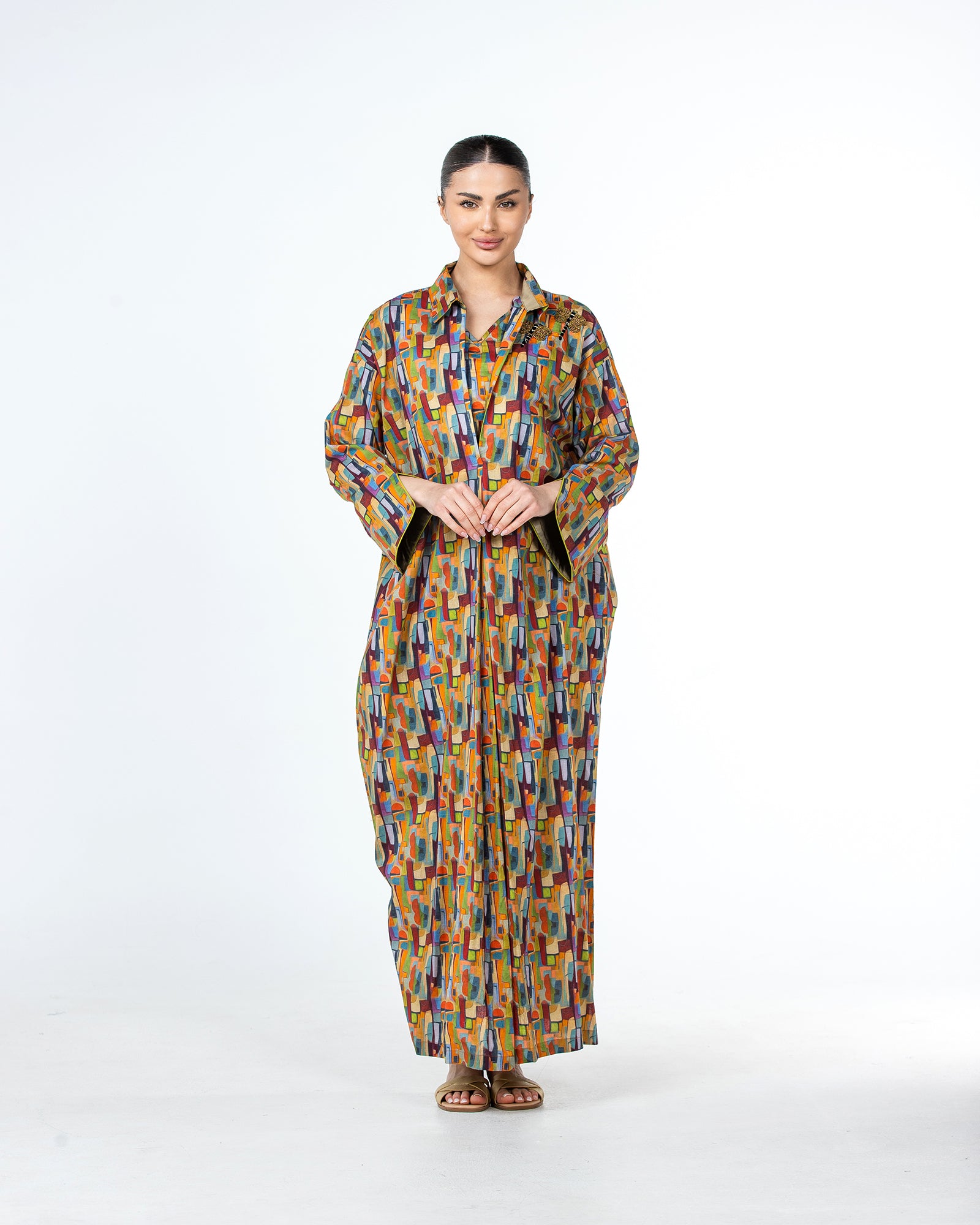  Lujain – Printed Cotton Embroidered Kaftan