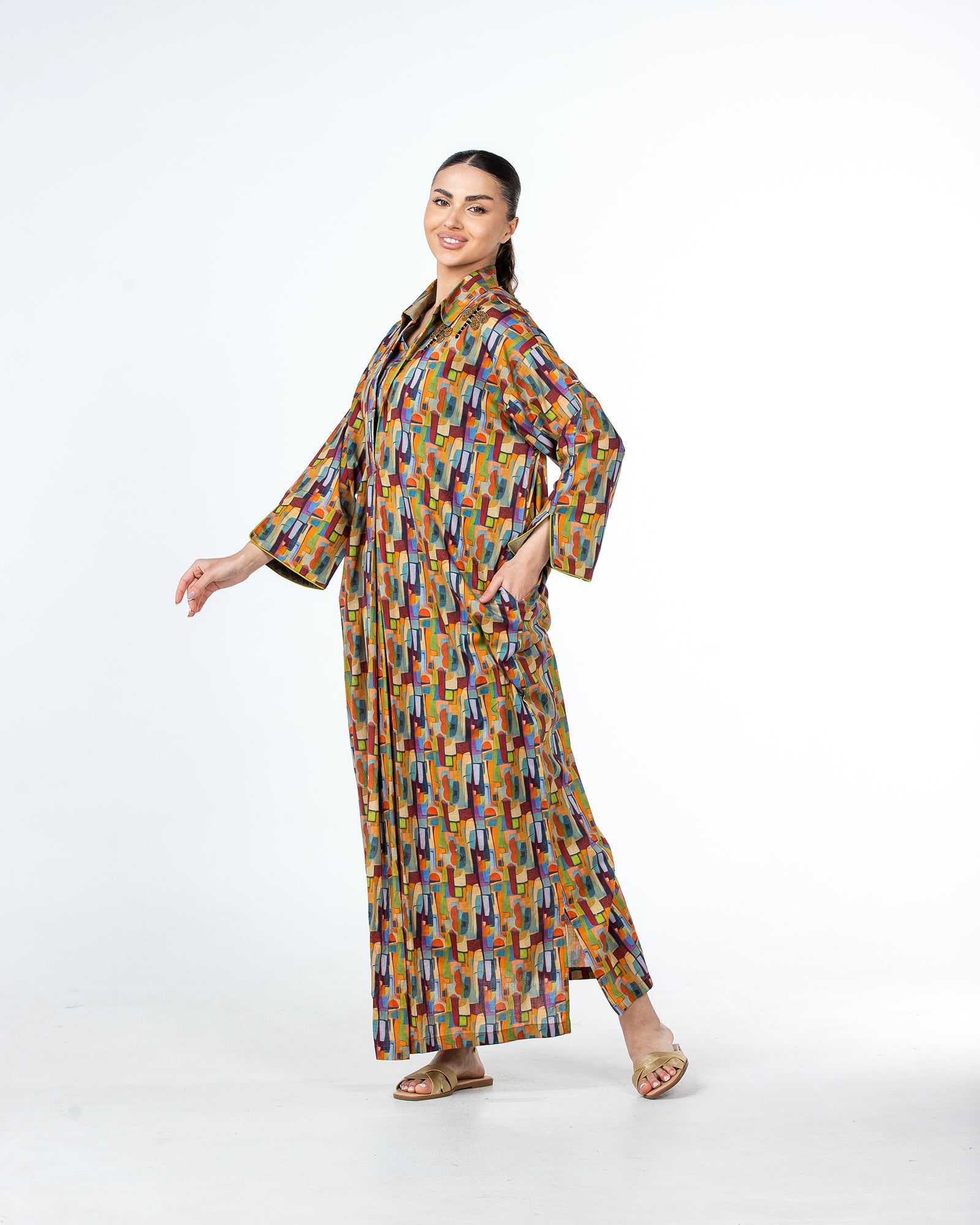  Lujain – Printed Cotton Embroidered Kaftan