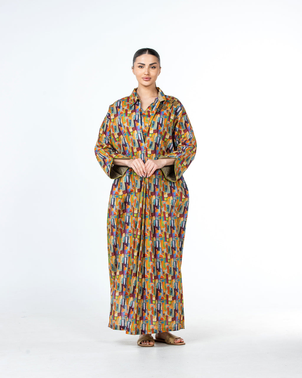  Lujain – Printed Cotton Embroidered Kaftan
