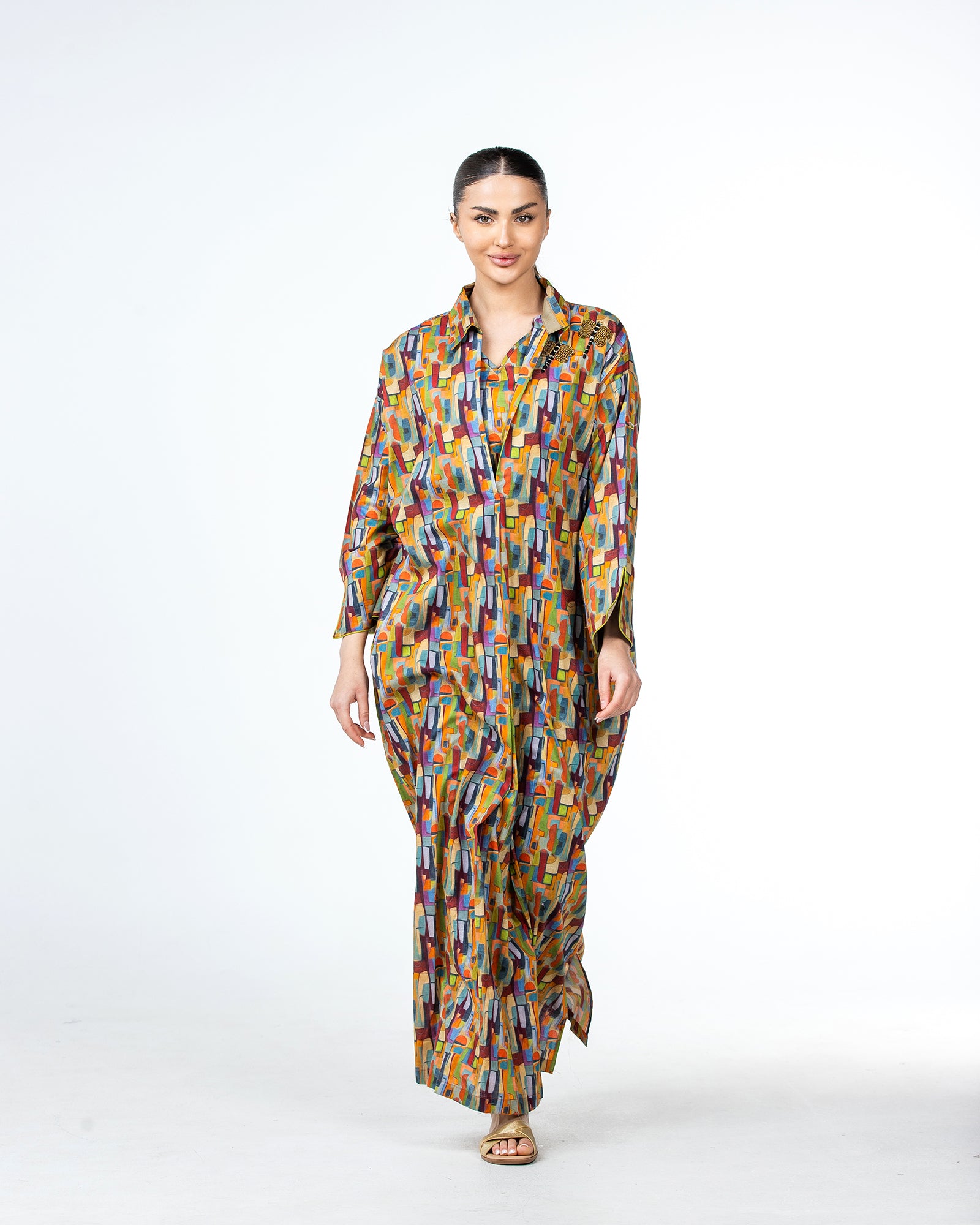  Lujain – Printed Cotton Embroidered Kaftan