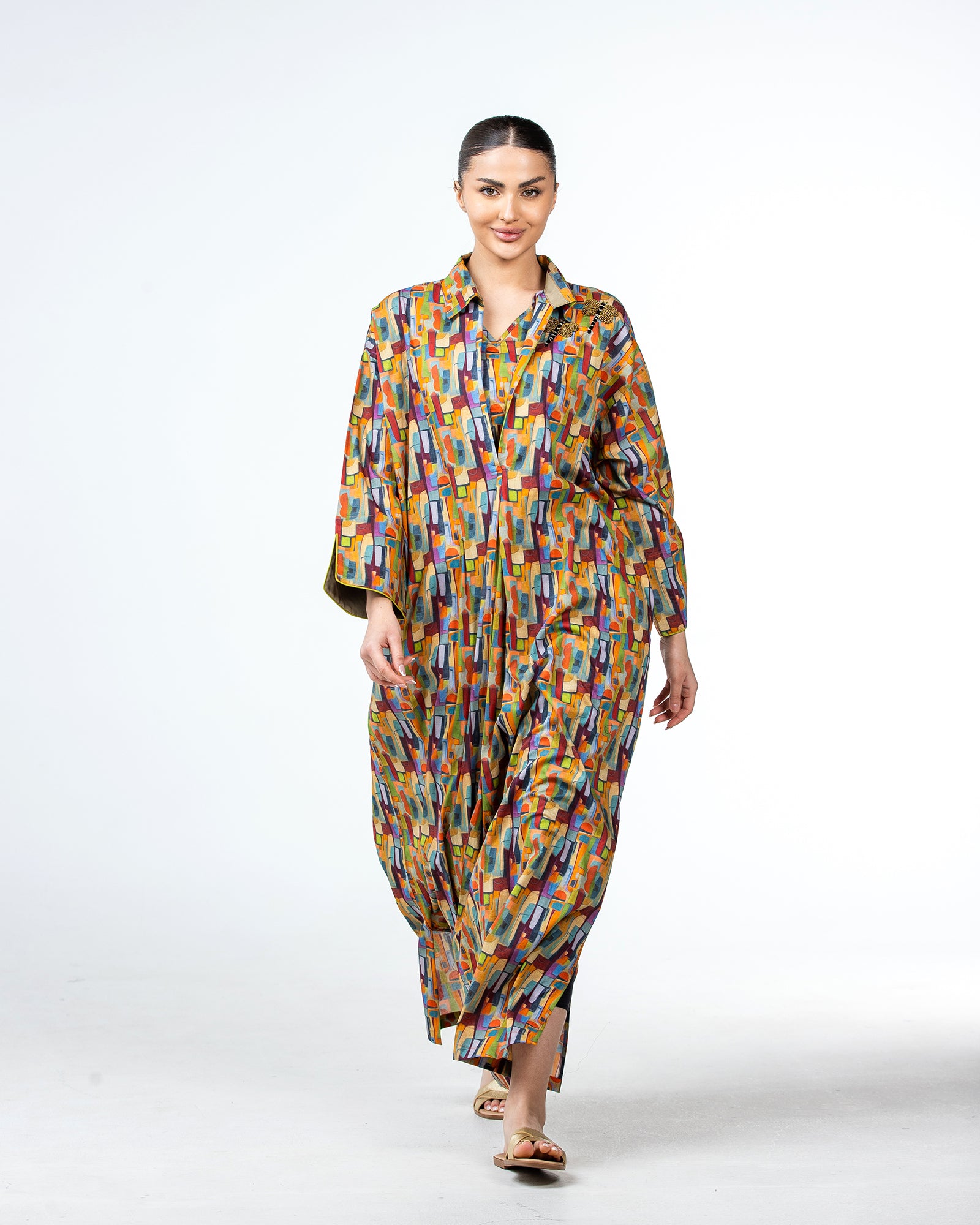  Lujain – Printed Cotton Embroidered Kaftan