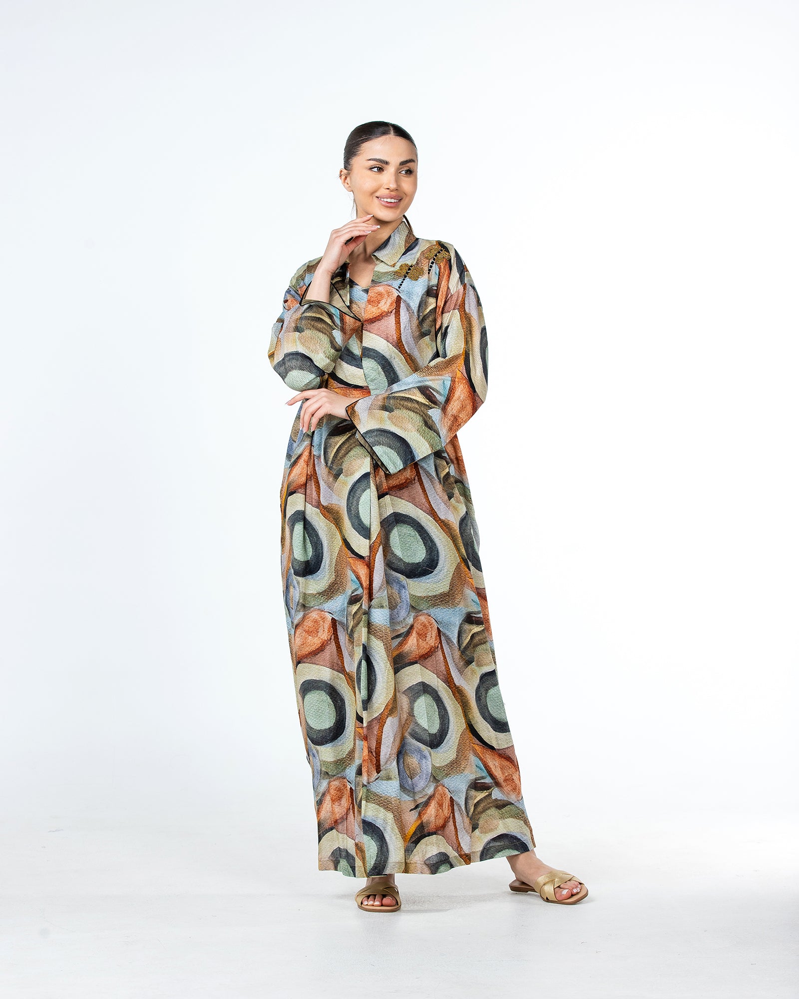  Lujain – Printed Cotton Embroidered Kaftan