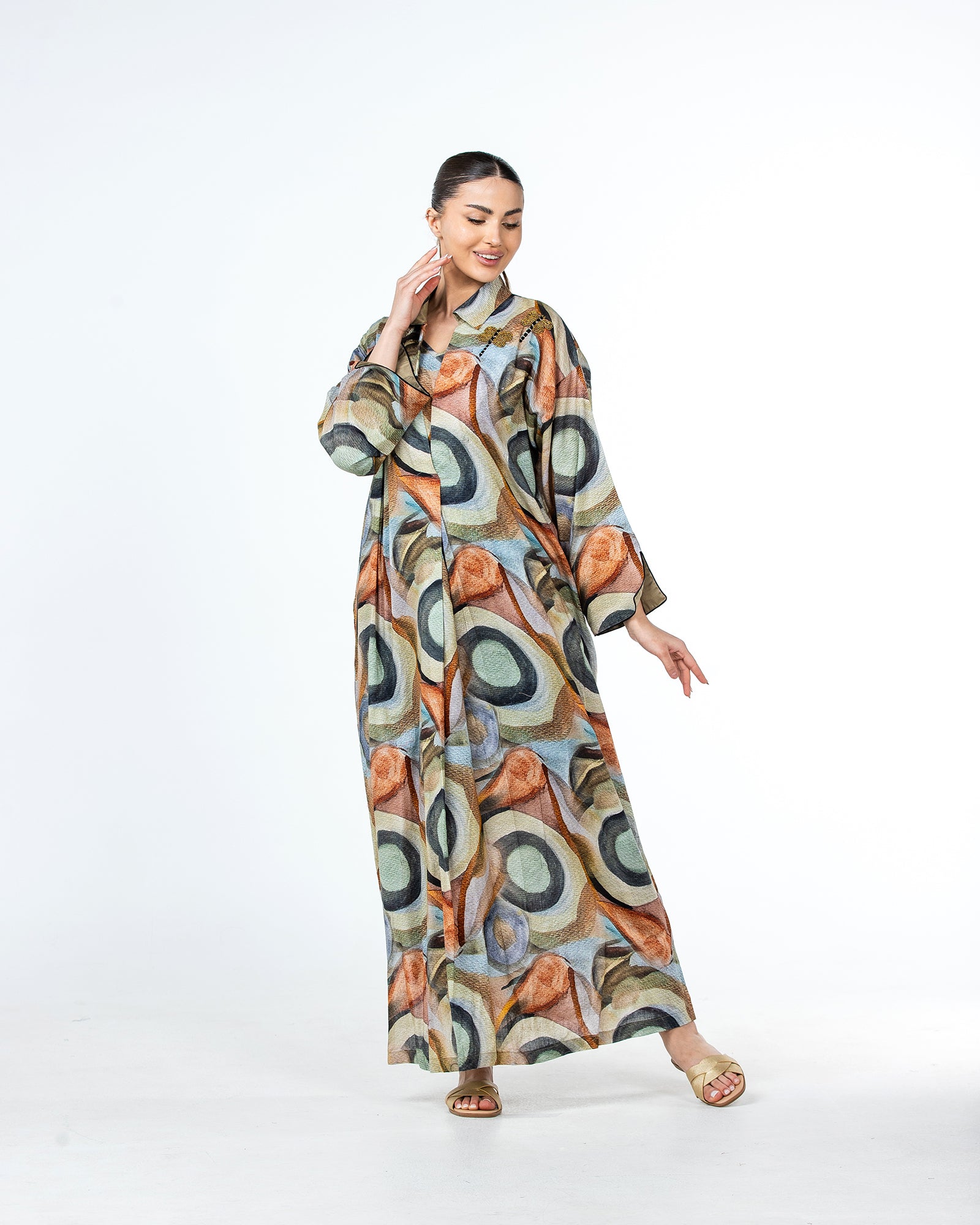  Lujain – Printed Cotton Embroidered Kaftan