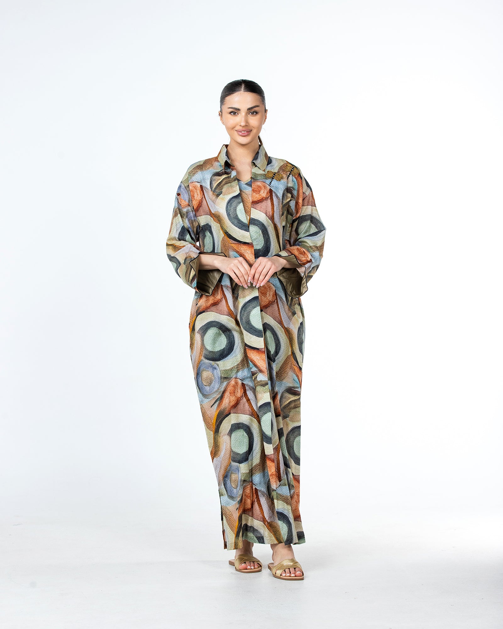  Lujain – Printed Cotton Embroidered Kaftan