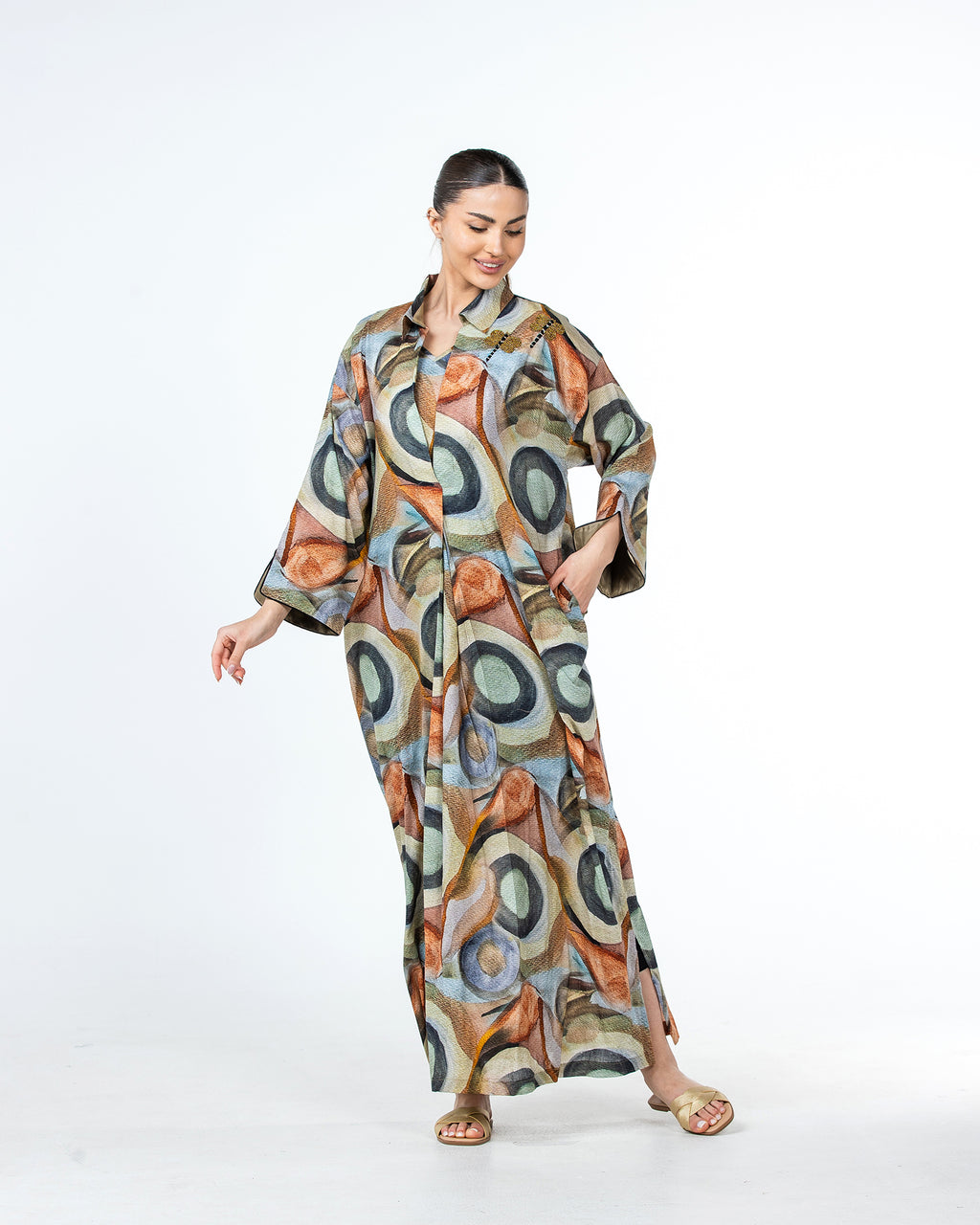  Lujain – Printed Cotton Embroidered Kaftan