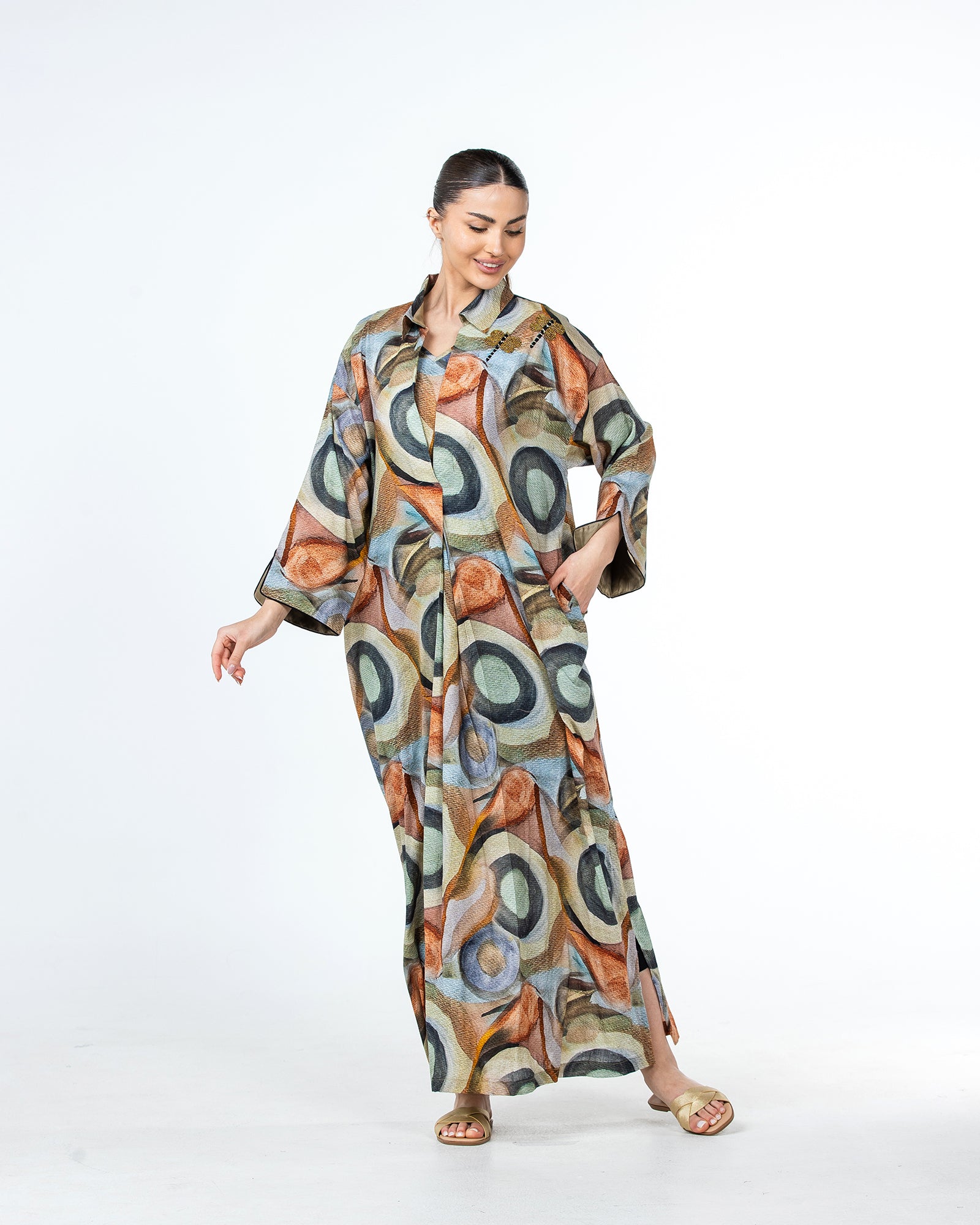  Lujain – Printed Cotton Embroidered Kaftan