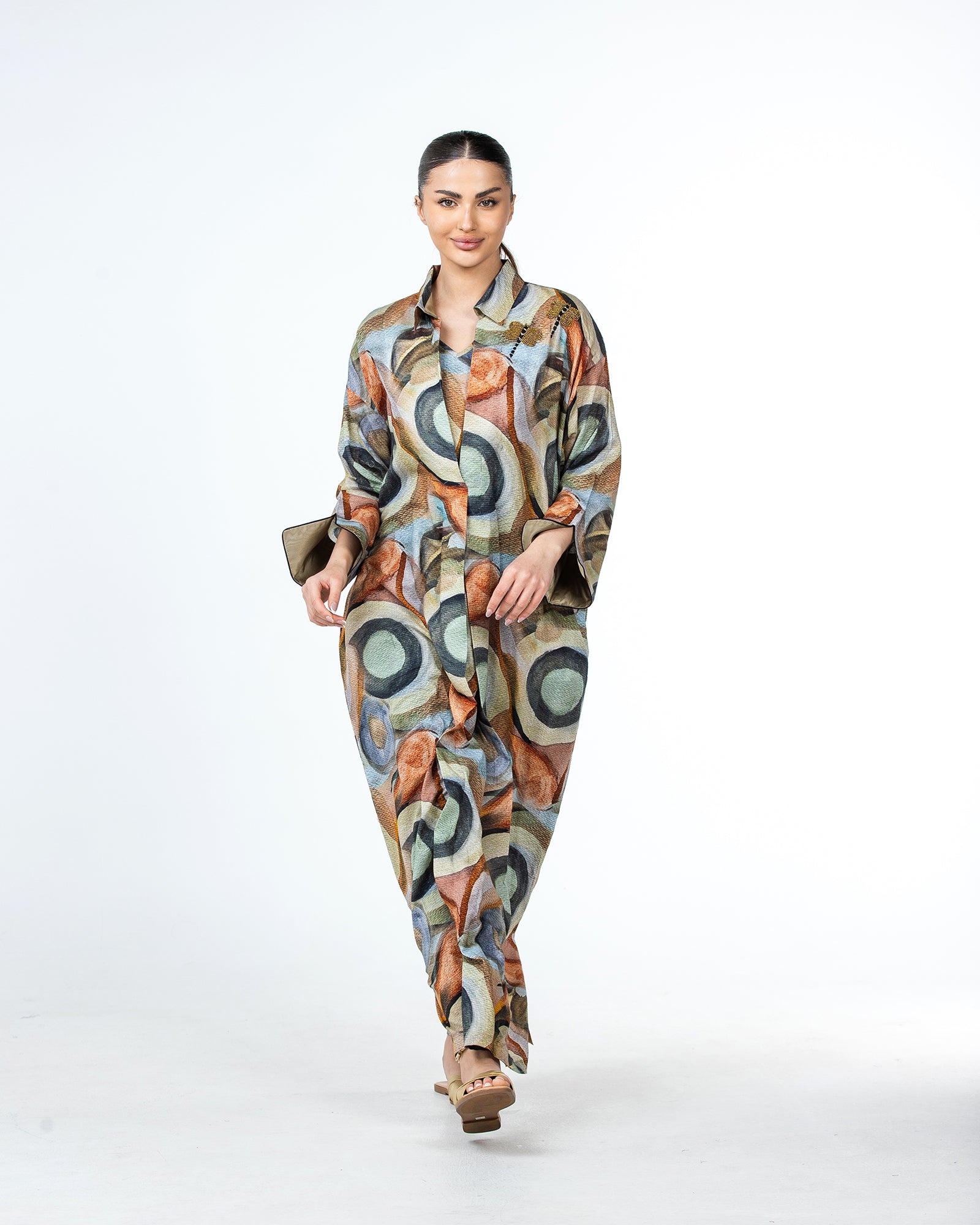  Lujain – Printed Cotton Embroidered Kaftan