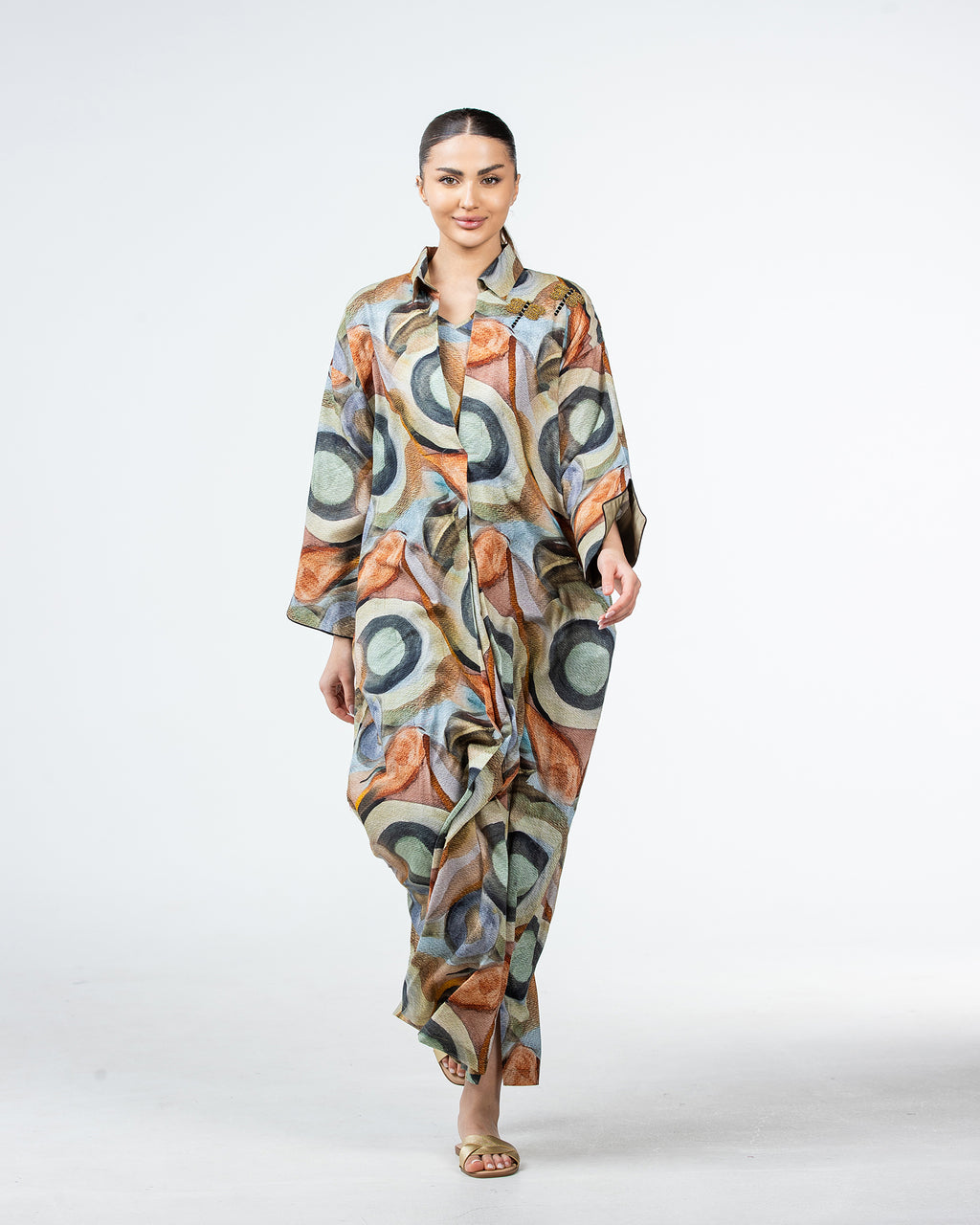  Lujain – Printed Cotton Embroidered Kaftan