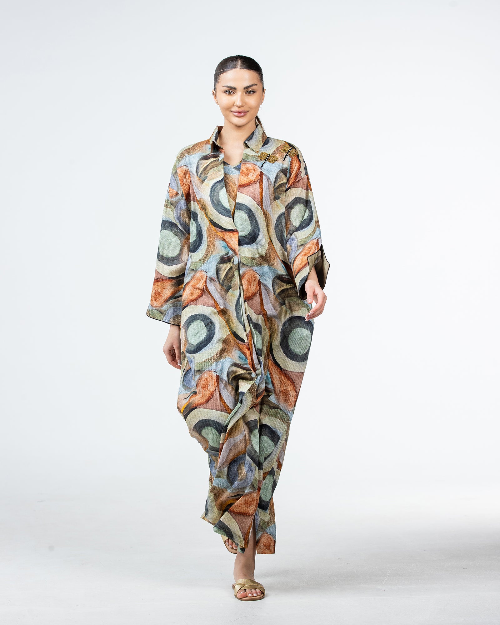  Lujain – Printed Cotton Embroidered Kaftan