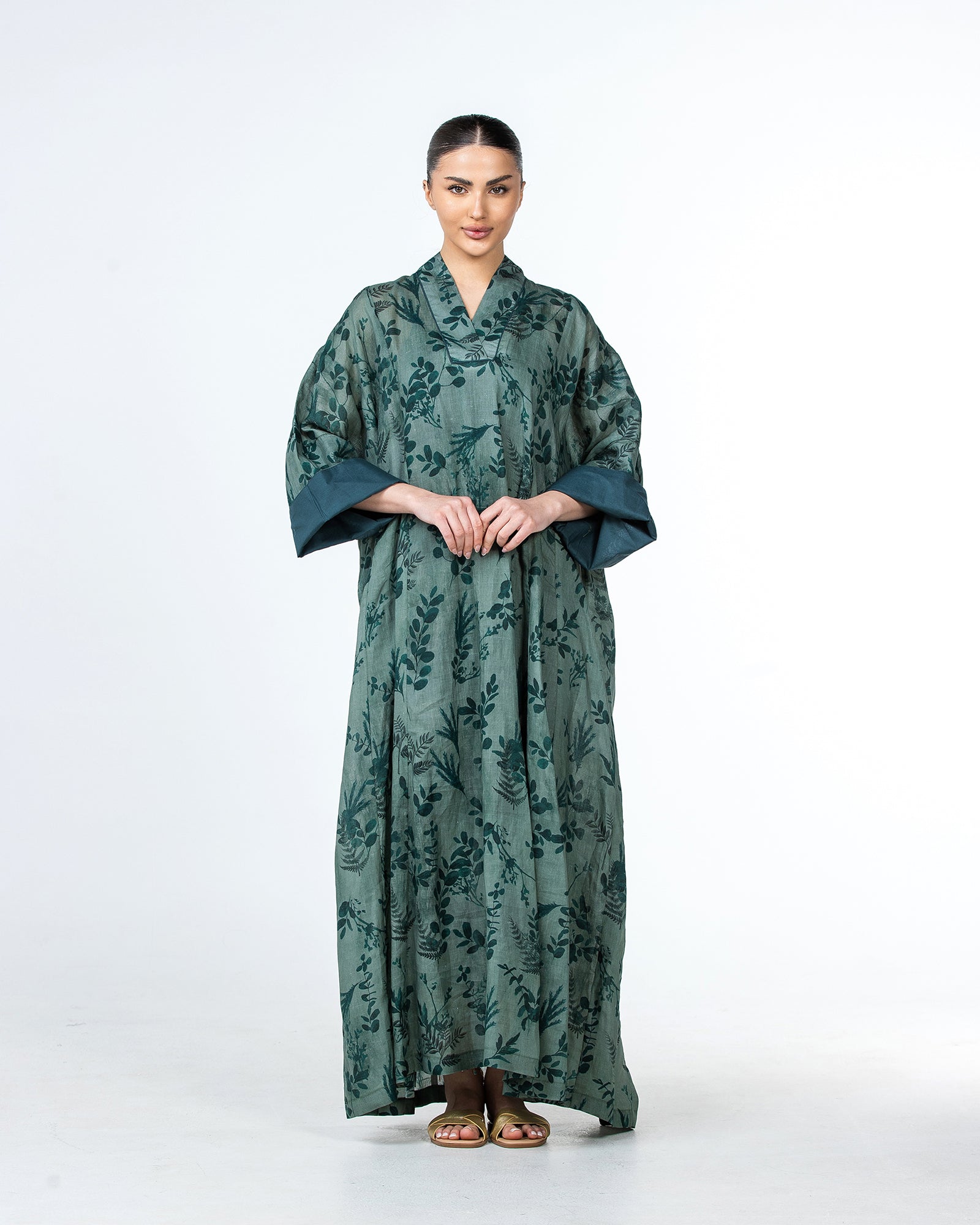 Lilian - Floral Printed Linen Flared Kaftan