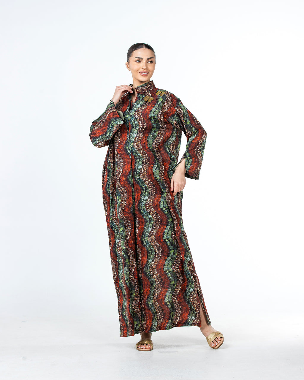  Lujain – Printed Cotton Embroidered Kaftan
