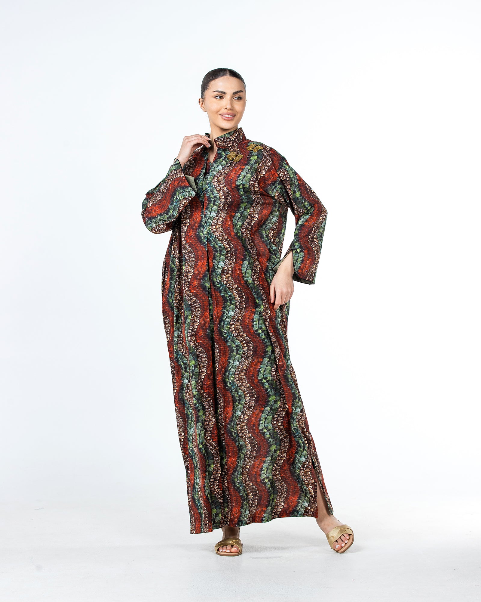  Lujain – Printed Cotton Embroidered Kaftan