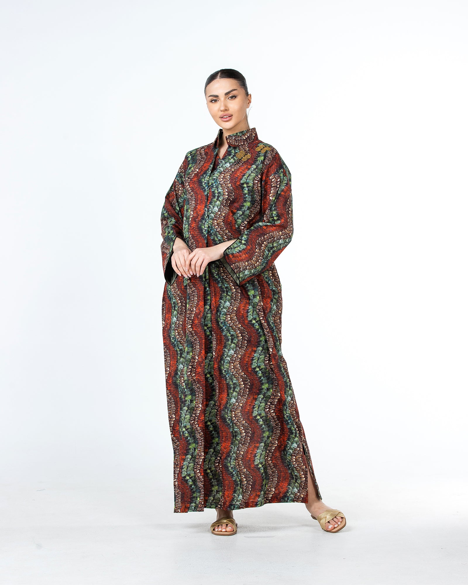  Lujain – Printed Cotton Embroidered Kaftan