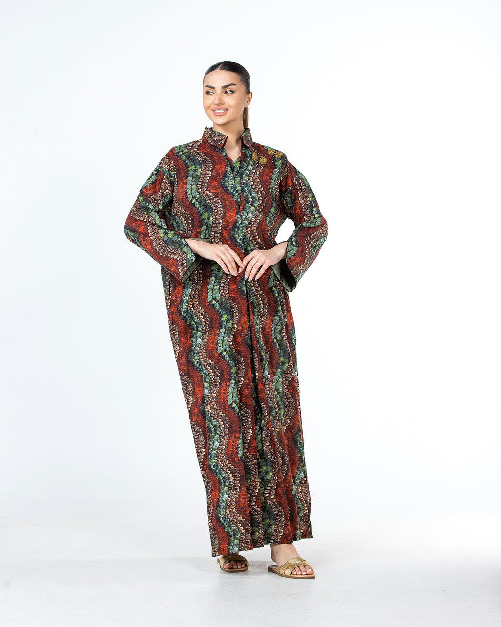  Lujain – Printed Cotton Embroidered Kaftan
