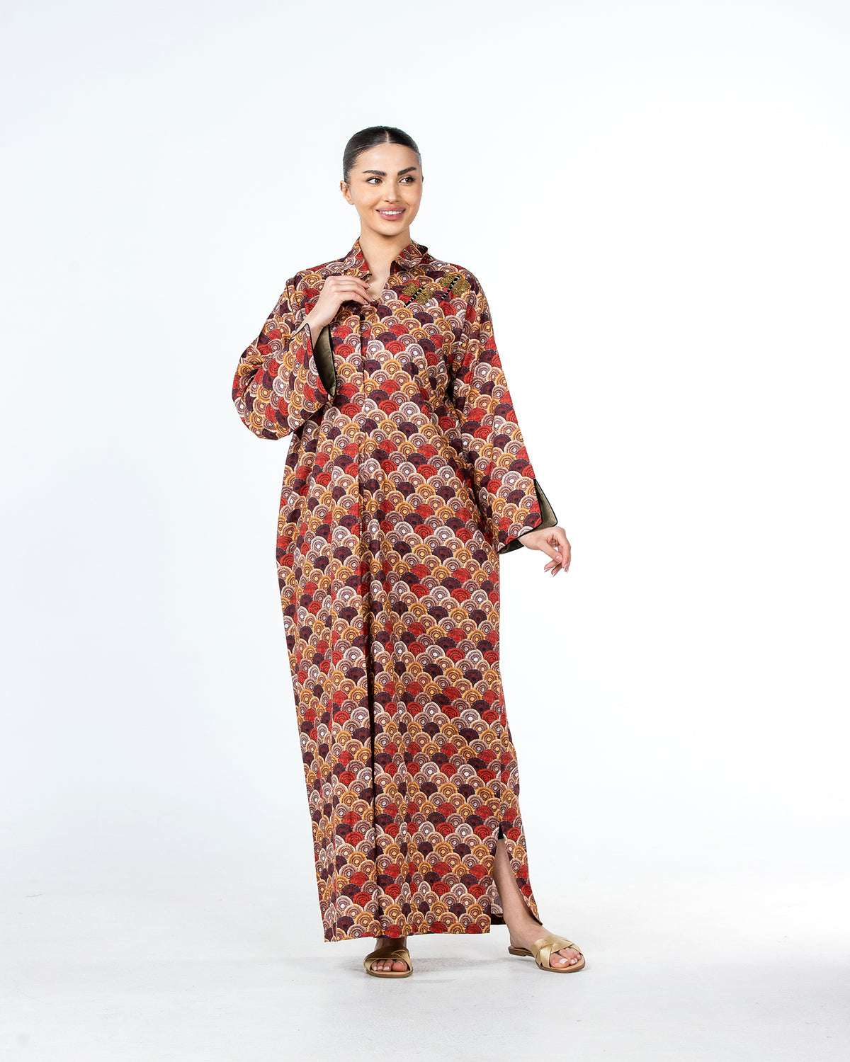  Lujain – Printed Cotton Embroidered Kaftan