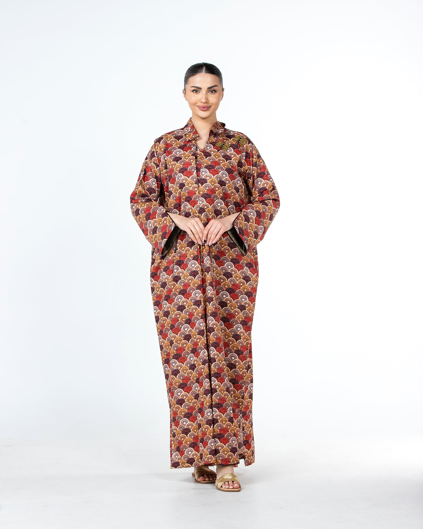  Lujain – Printed Cotton Embroidered Kaftan
