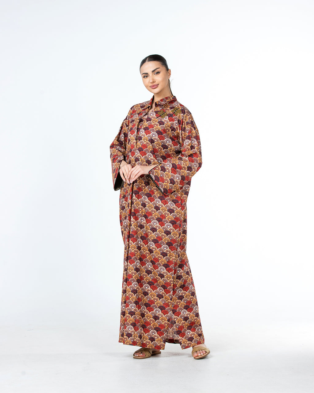  Lujain – Printed Cotton Embroidered Kaftan
