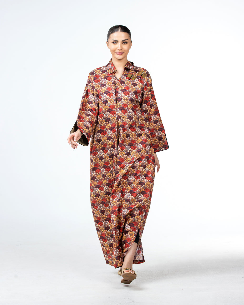  Lujain – Printed Cotton Embroidered Kaftan