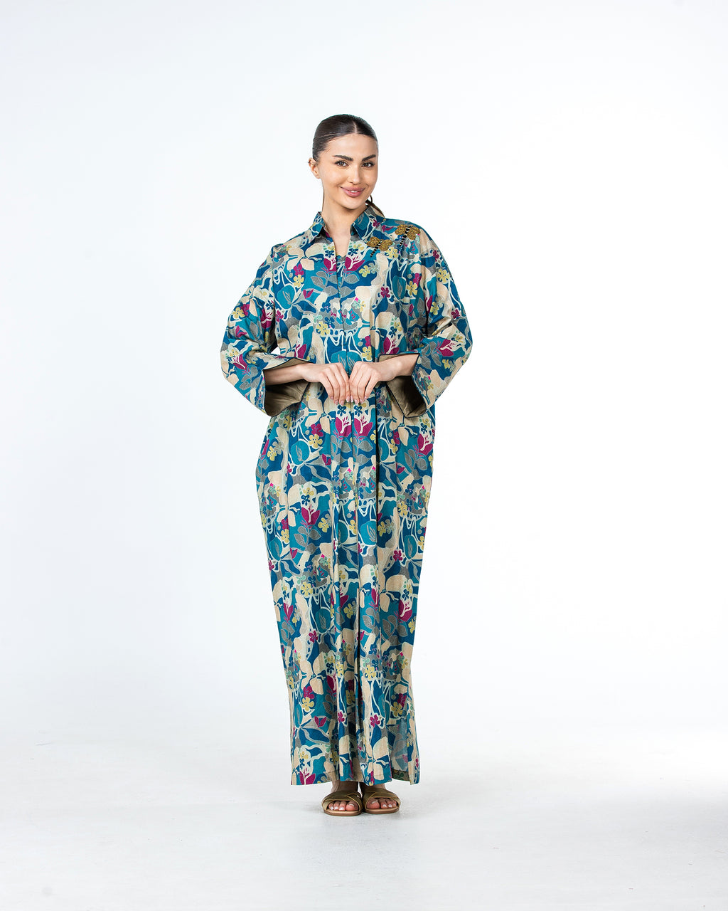  Lujain – Printed Cotton Embroidered Kaftan