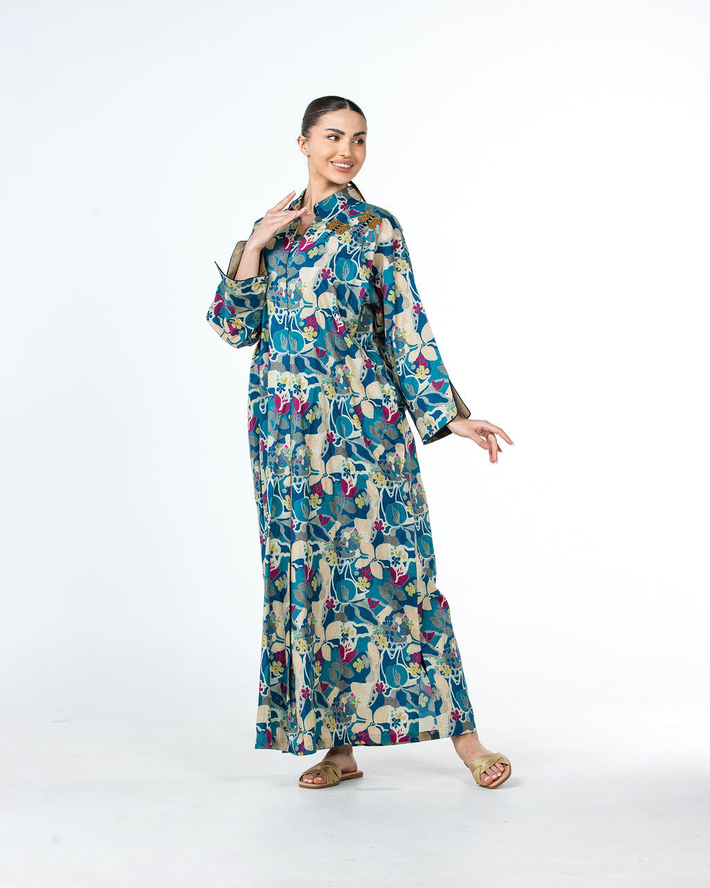  Lujain – Printed Cotton Embroidered Kaftan