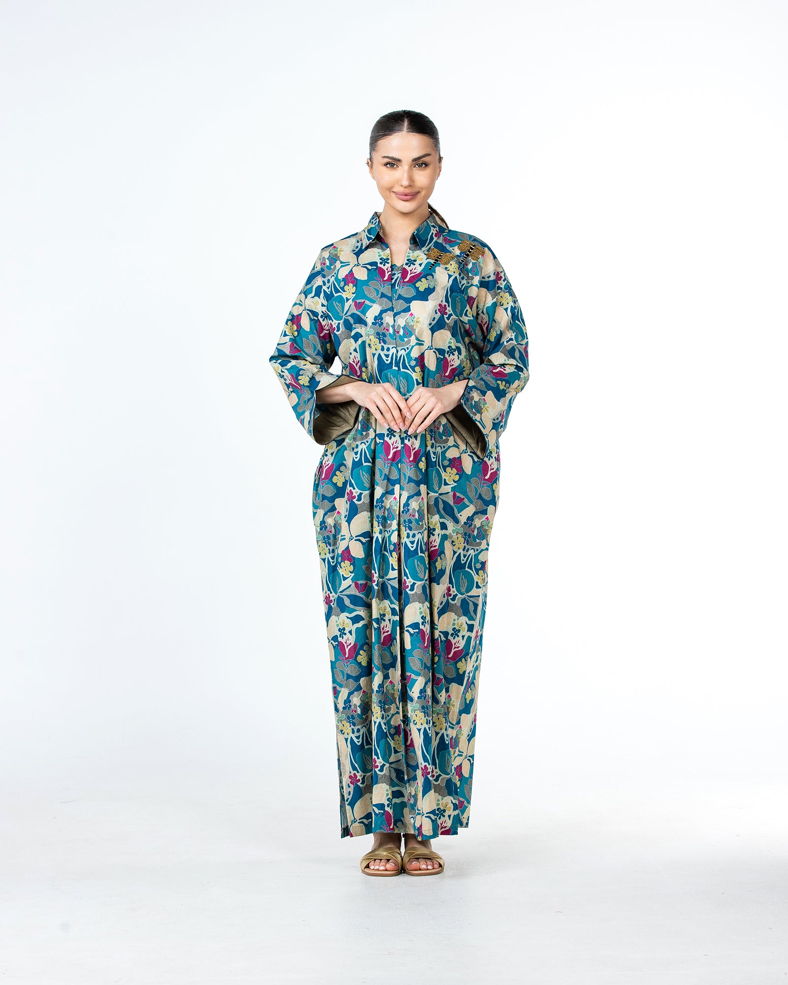  Lujain – Printed Cotton Embroidered Kaftan