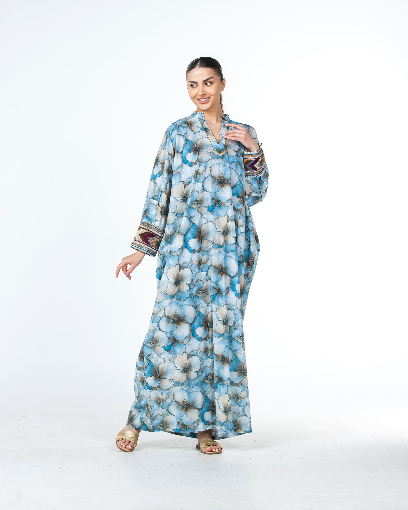 Roaa – Printed Cotton Kaftan Jalabiya