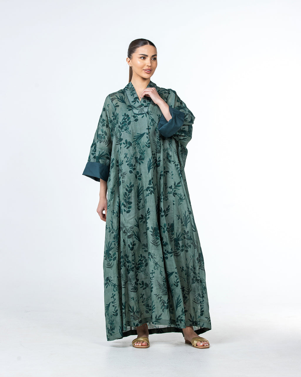 Lilian - Floral Printed Linen Flared Kaftan