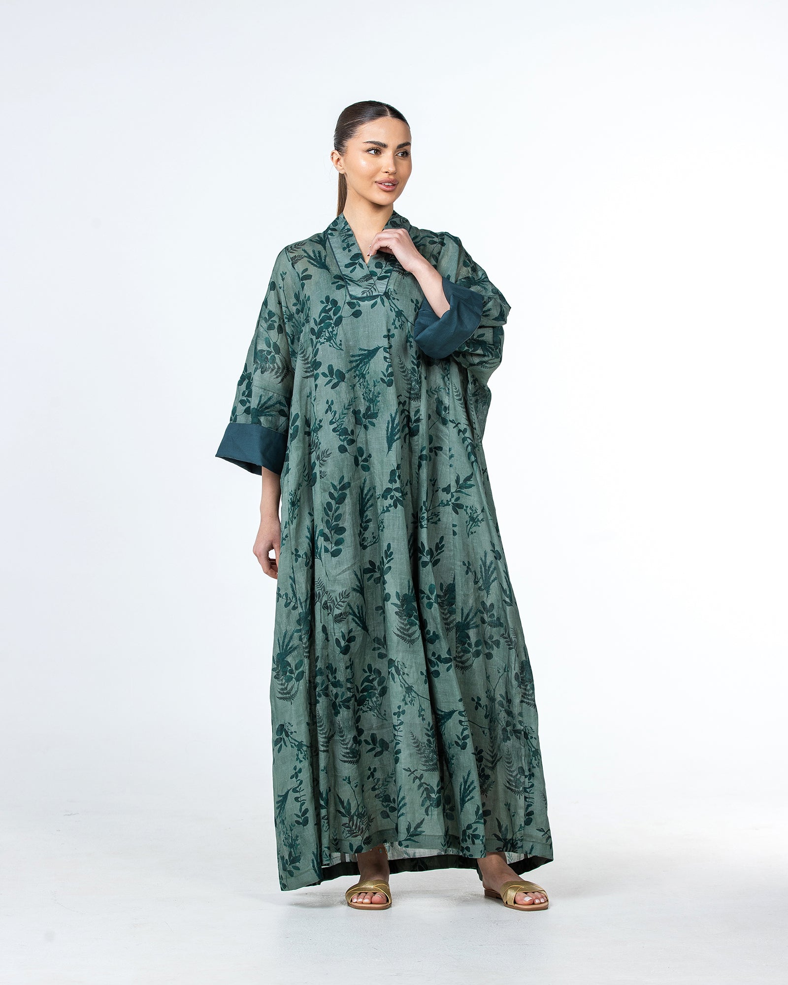 Lilian - Floral Printed Linen Flared Kaftan